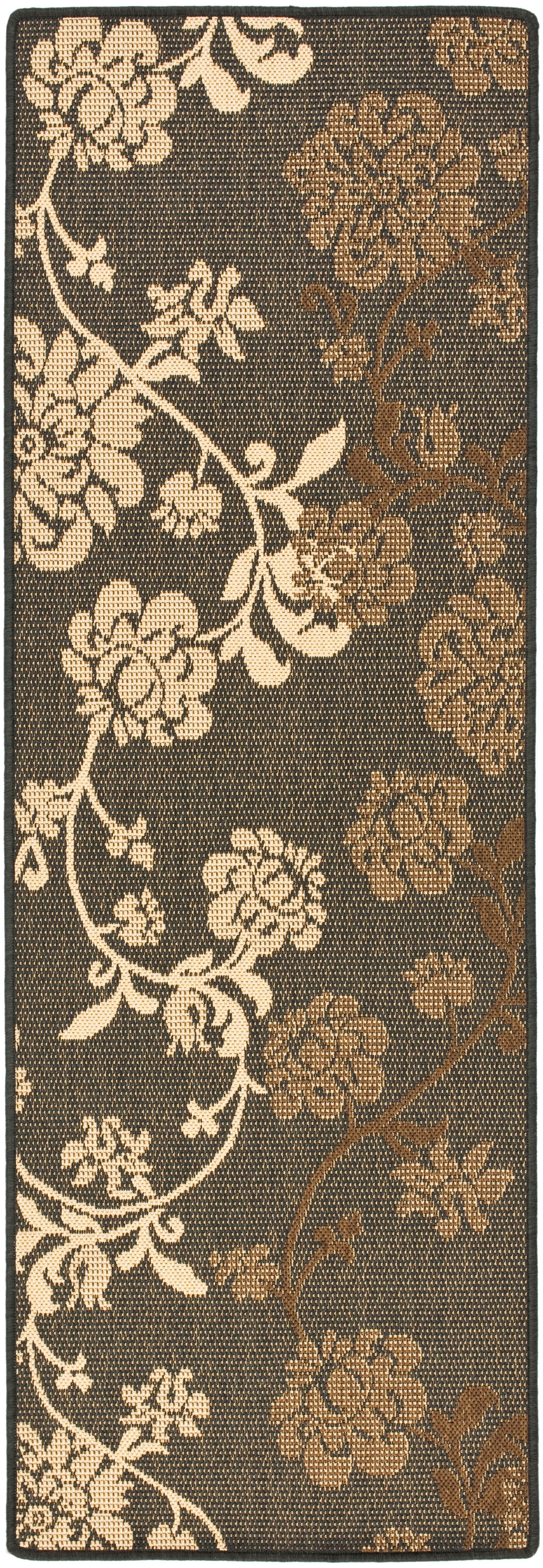 Black and Brown Floral Synthetic Indoor/Outdoor Runner Rug