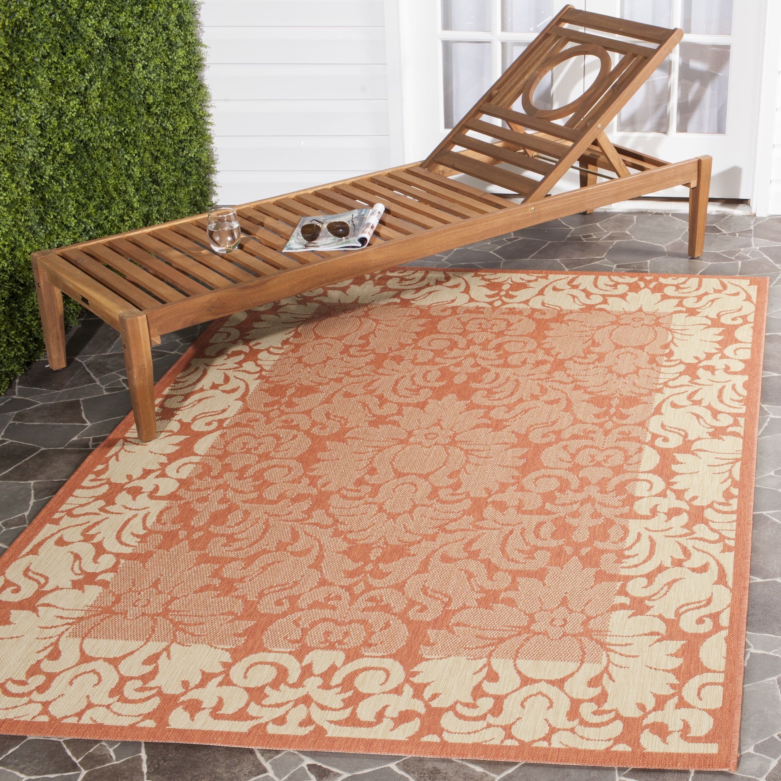 Terracotta and Natural Reversible Synthetic Indoor/Outdoor Rug, 5'3" x 7'7"