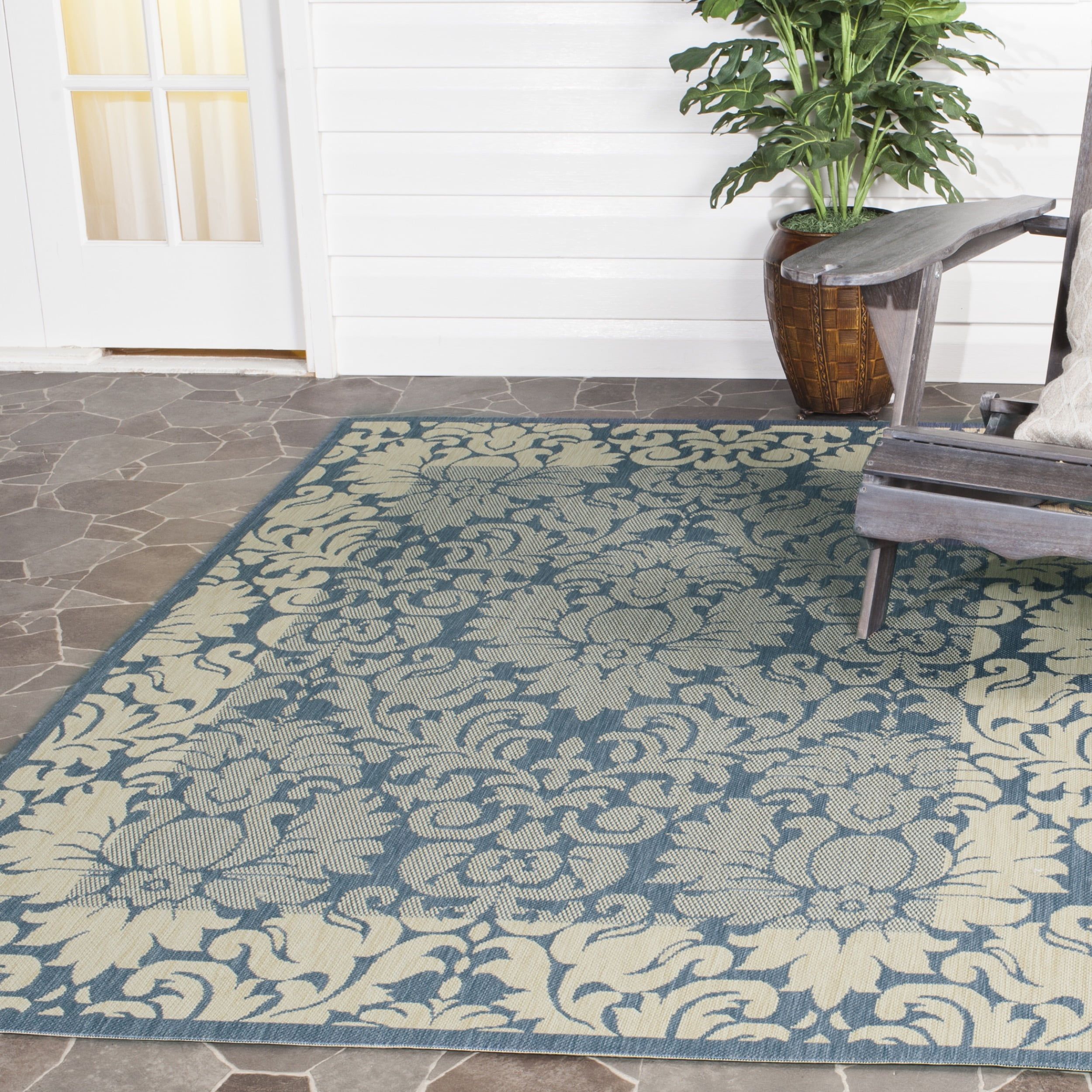 Courtyard Nashua Black and Sand 7' Square Synthetic Area Rug