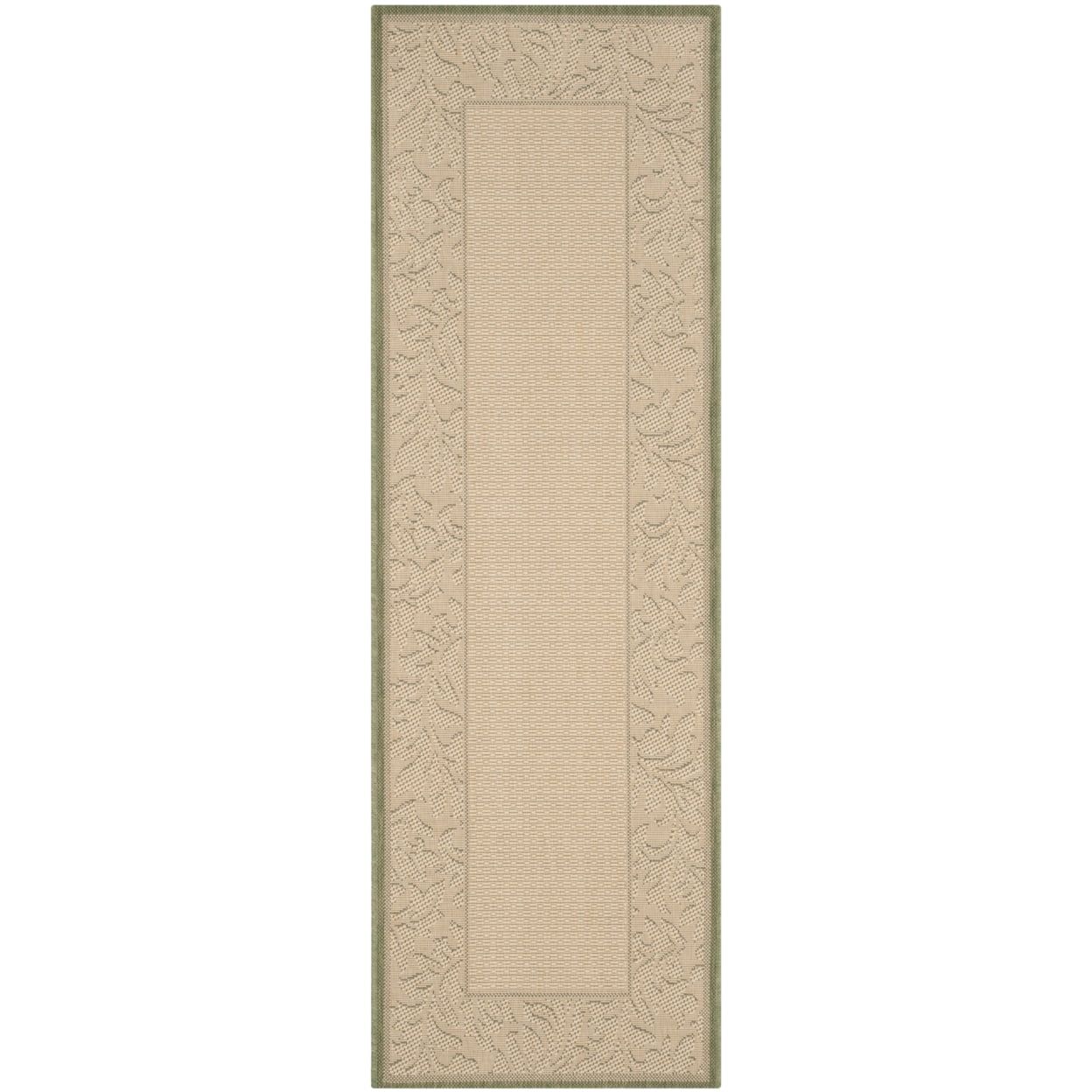 Olive and Natural Reversible Synthetic Runner Rug