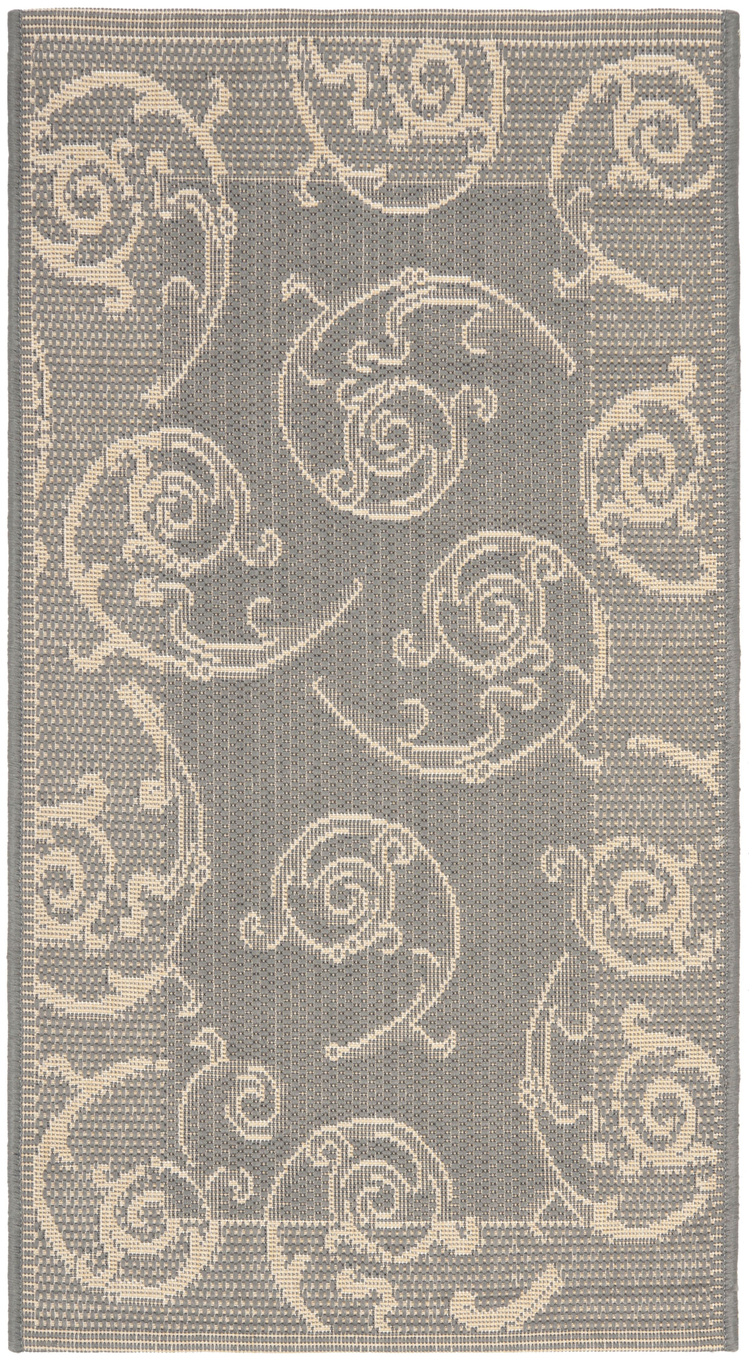 Gray and Natural Baroque Print Reversible Outdoor Area Rug