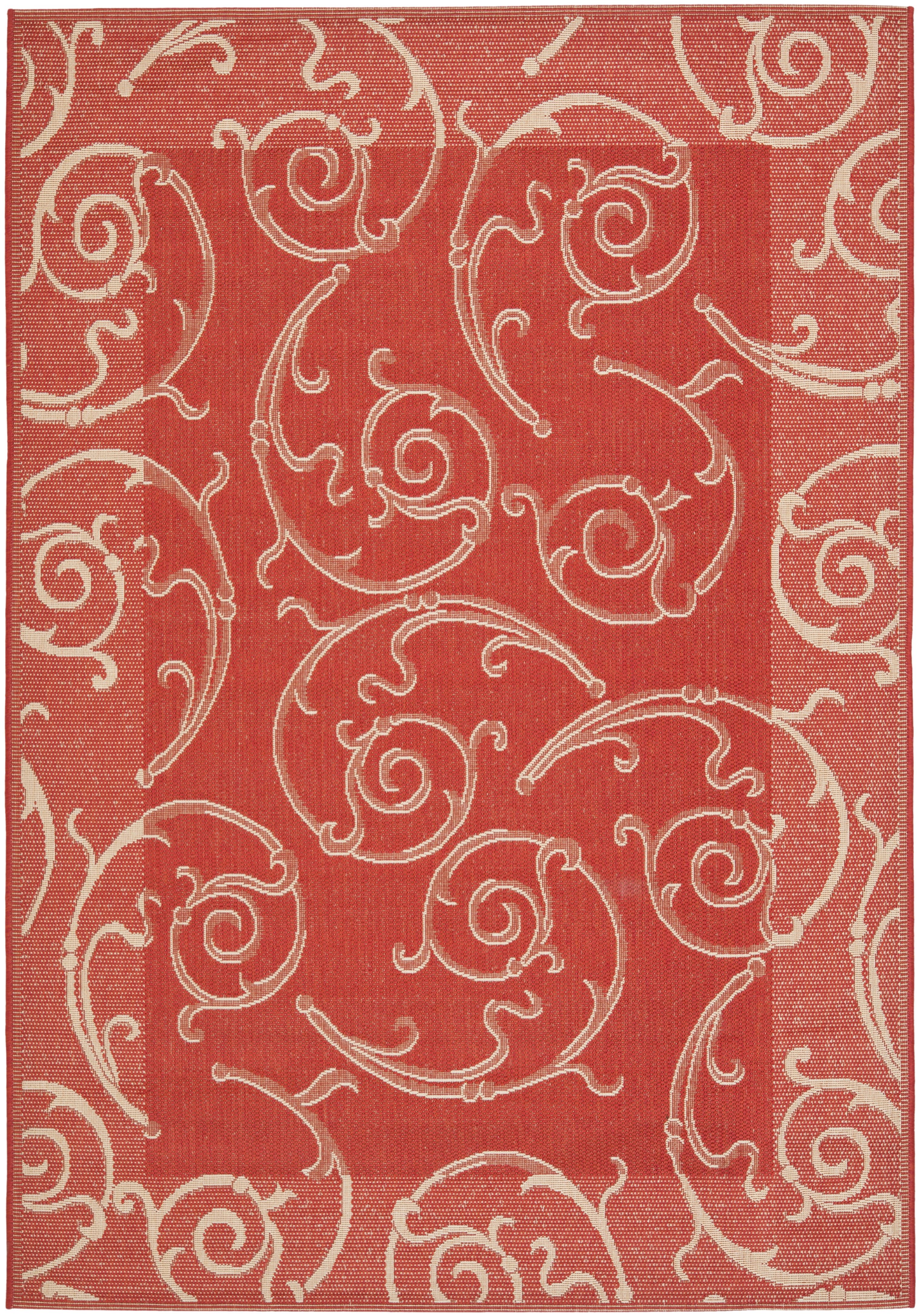 Vibrant Red and Natural Rectangular Easy-Care Outdoor Rug, 4' x 5'7"