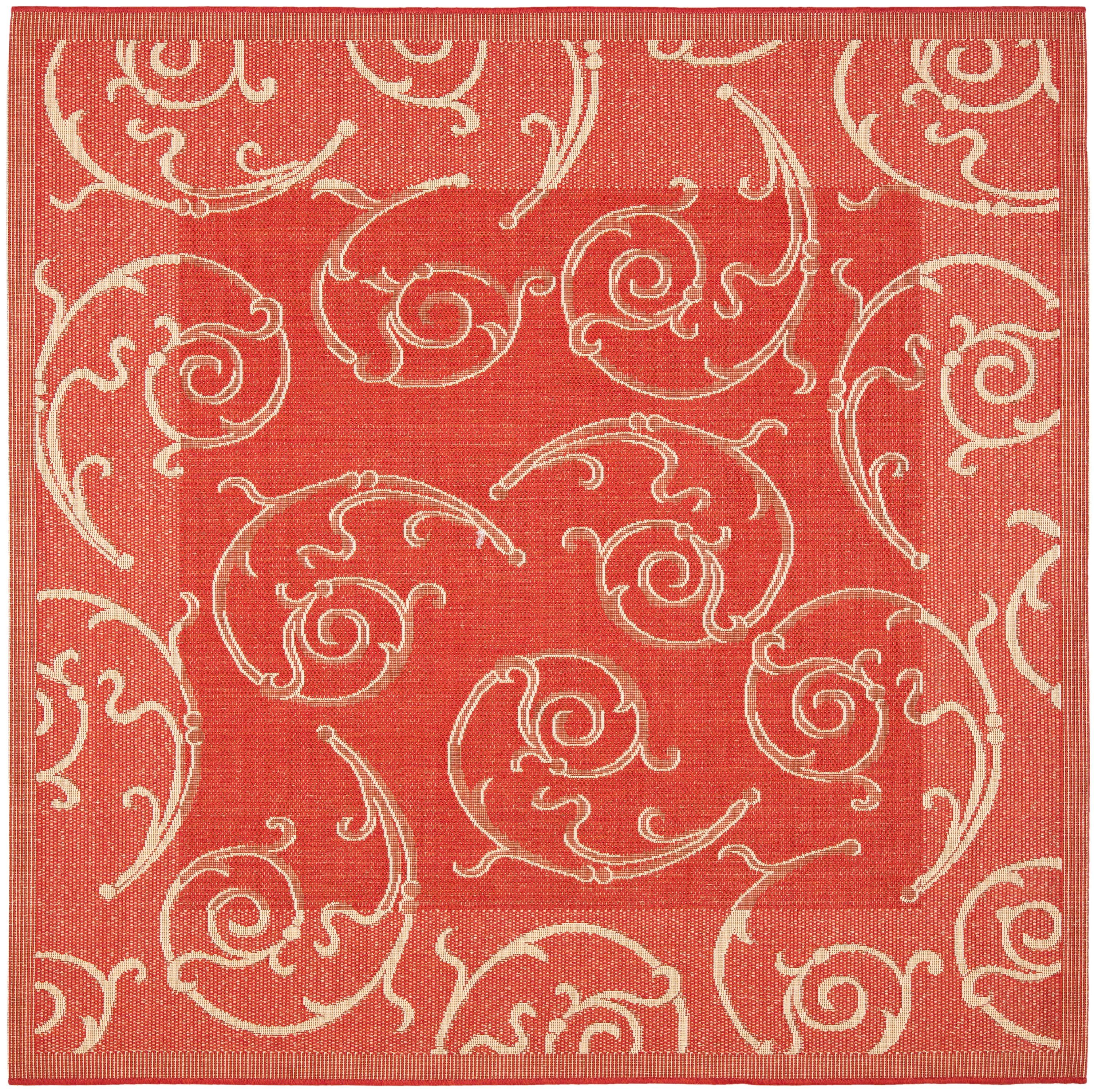 Reversible Red/Natural Synthetic Square Rug, 94" x 94"