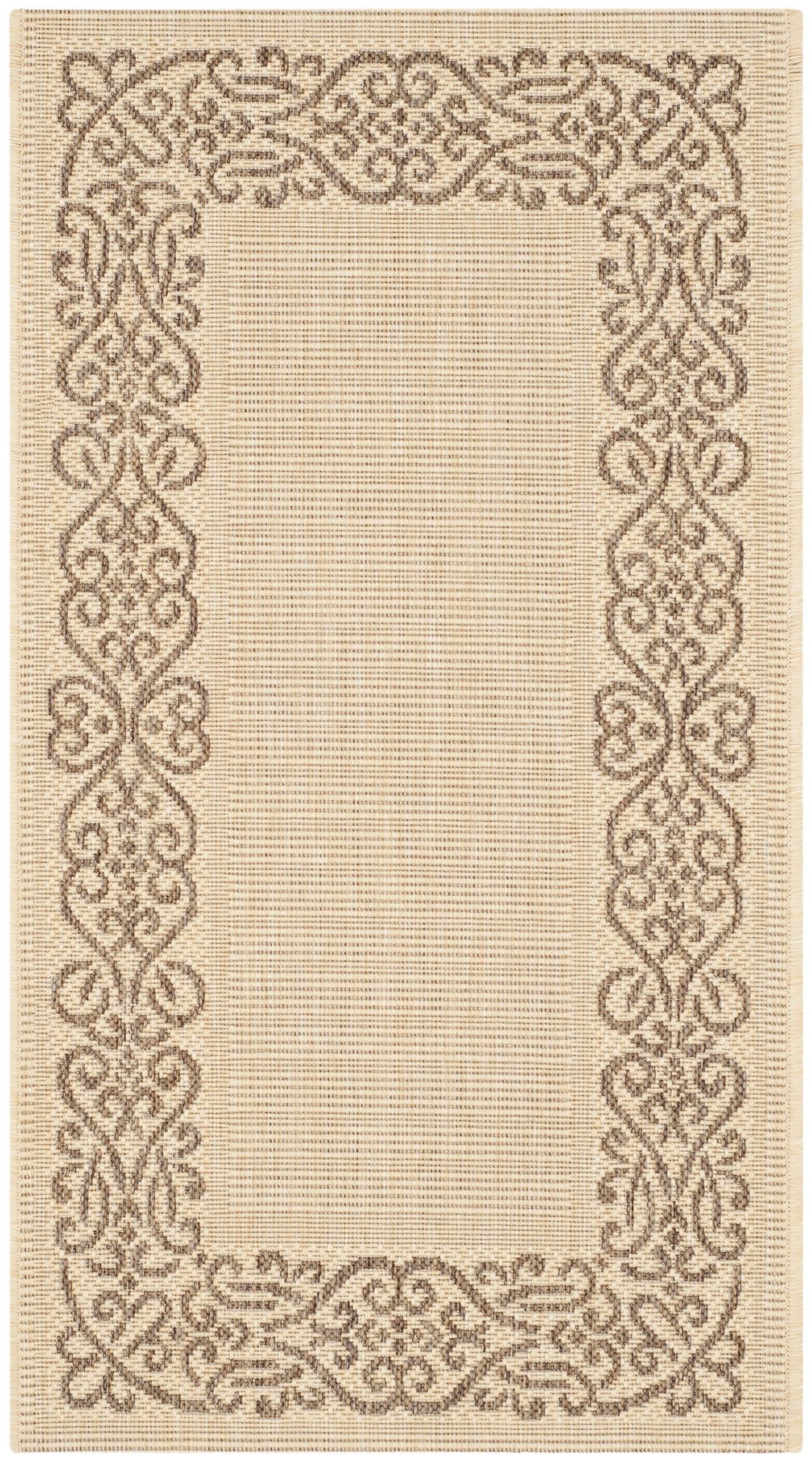 Natural Brown Synthetic Easy Care Floral Rug 2' x 3'7"