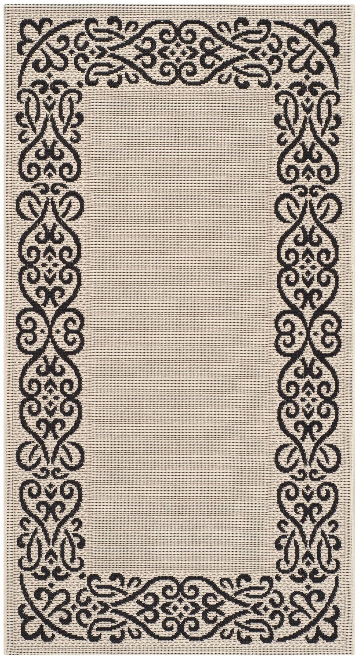 Sand and Black Floral Border Outdoor Area Rug 4' x 5'7"