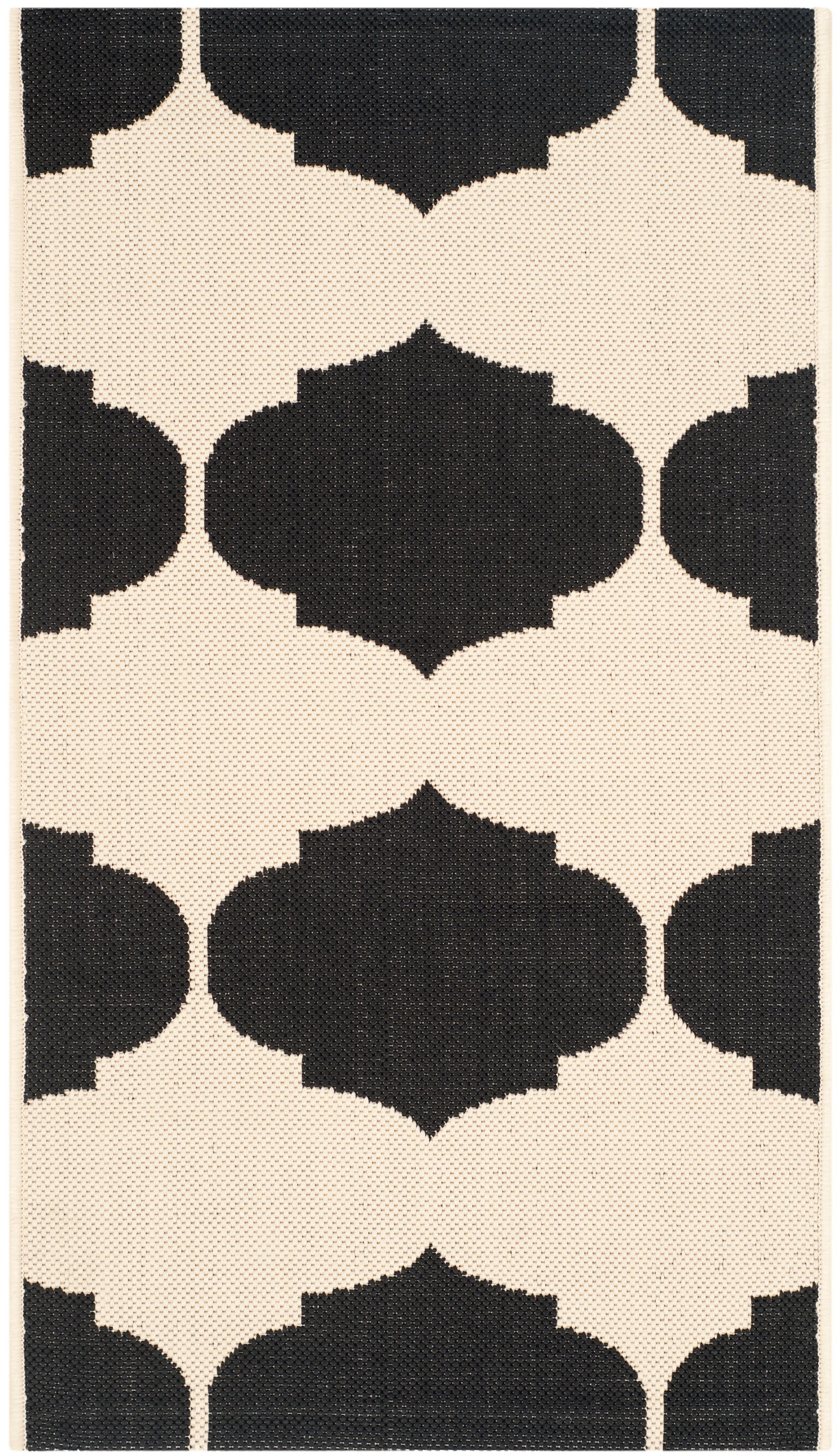 Beige & Black Synthetic 9' x 12' Easy-Care Outdoor Area Rug