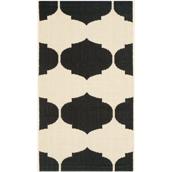 Beige & Black Synthetic 9' x 12' Easy-Care Outdoor Area Rug