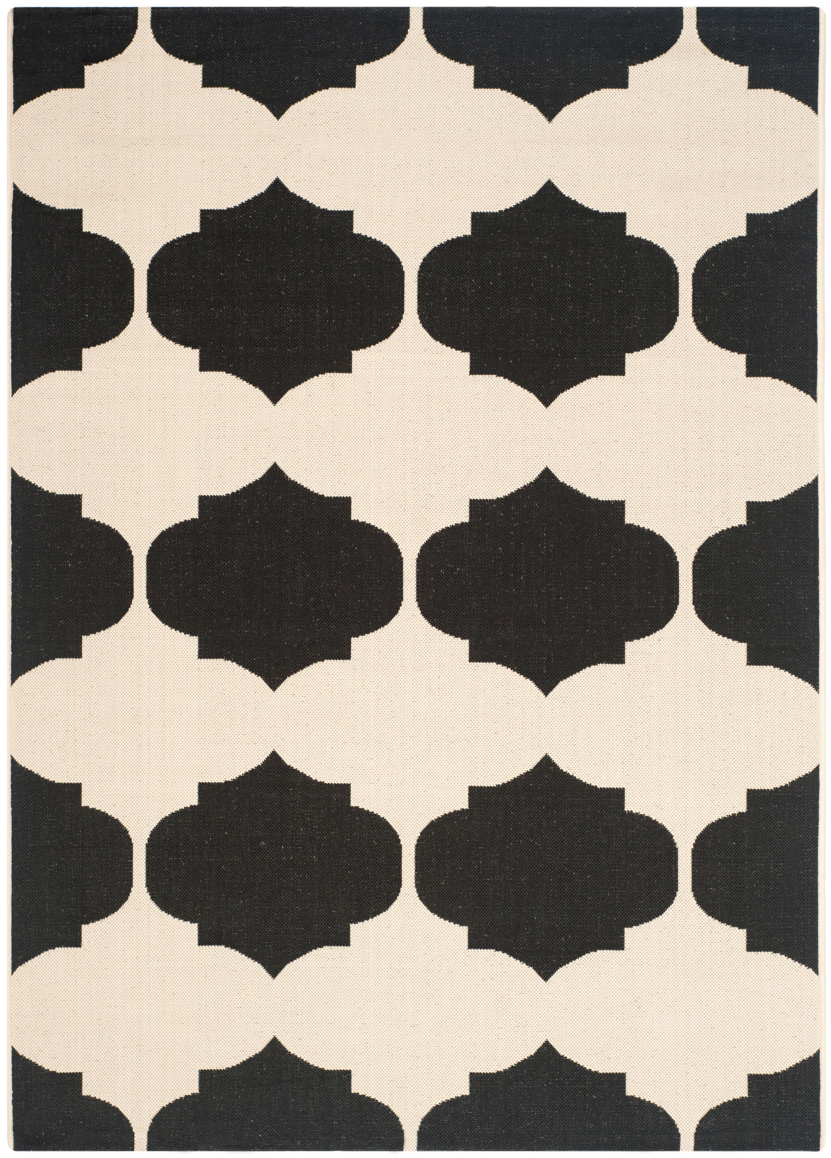 Geometric Beige & Black Synthetic Indoor/Outdoor Area Rug, 4' x 5'7"