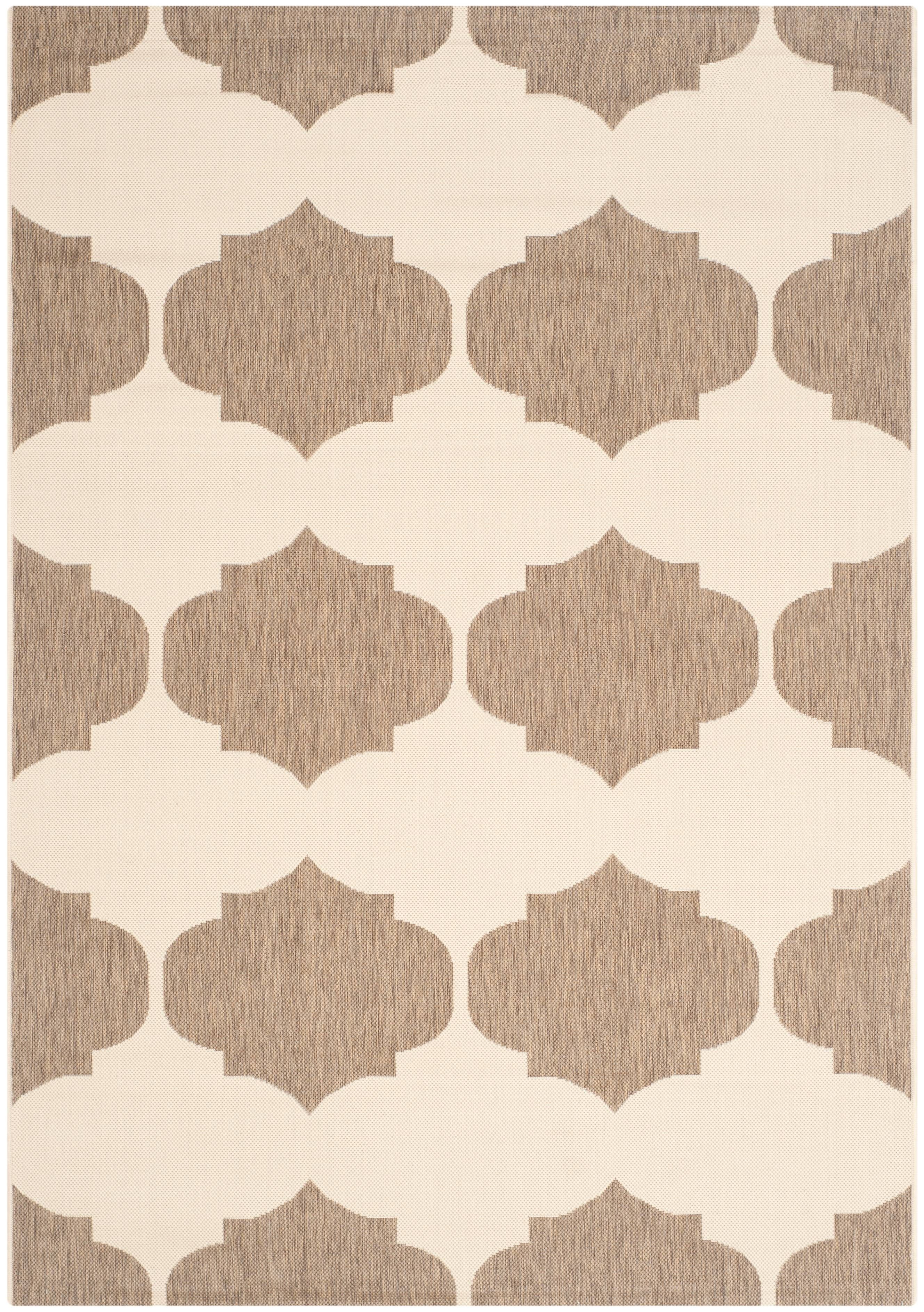 Beige and Brown Rectangular Synthetic Indoor/Outdoor Rug