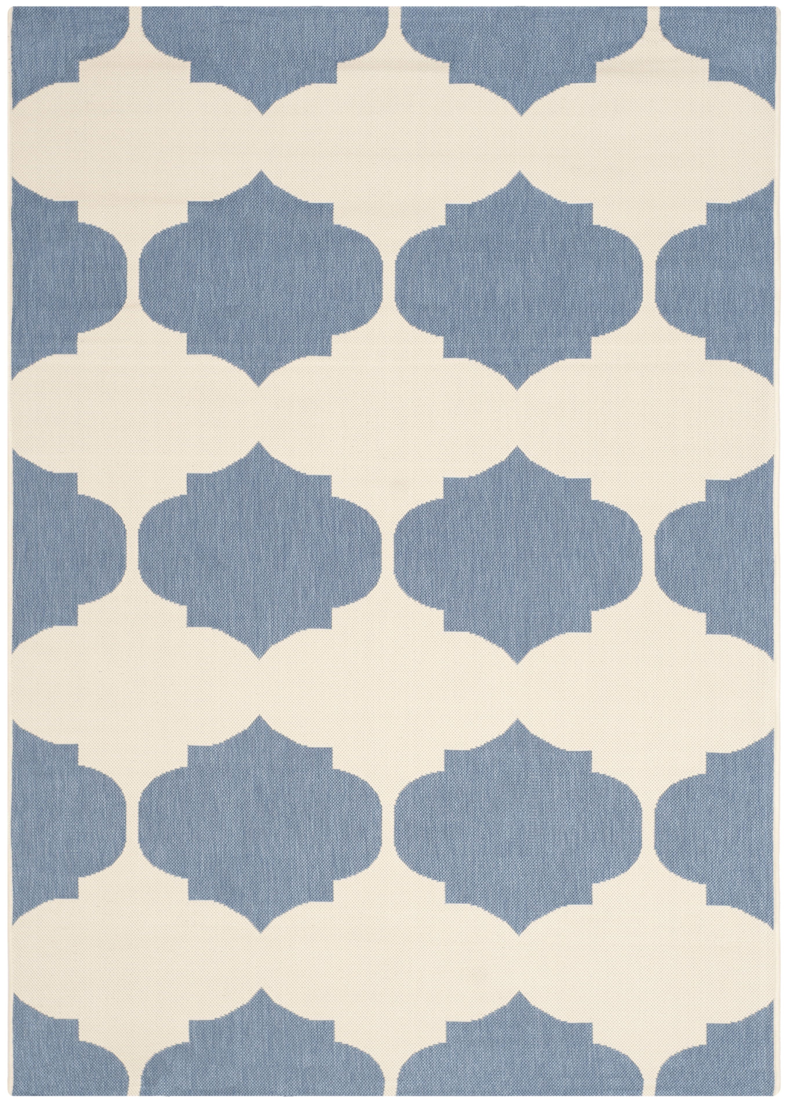 Beige and Blue 5'3" Square Flat Woven Indoor/Outdoor Rug