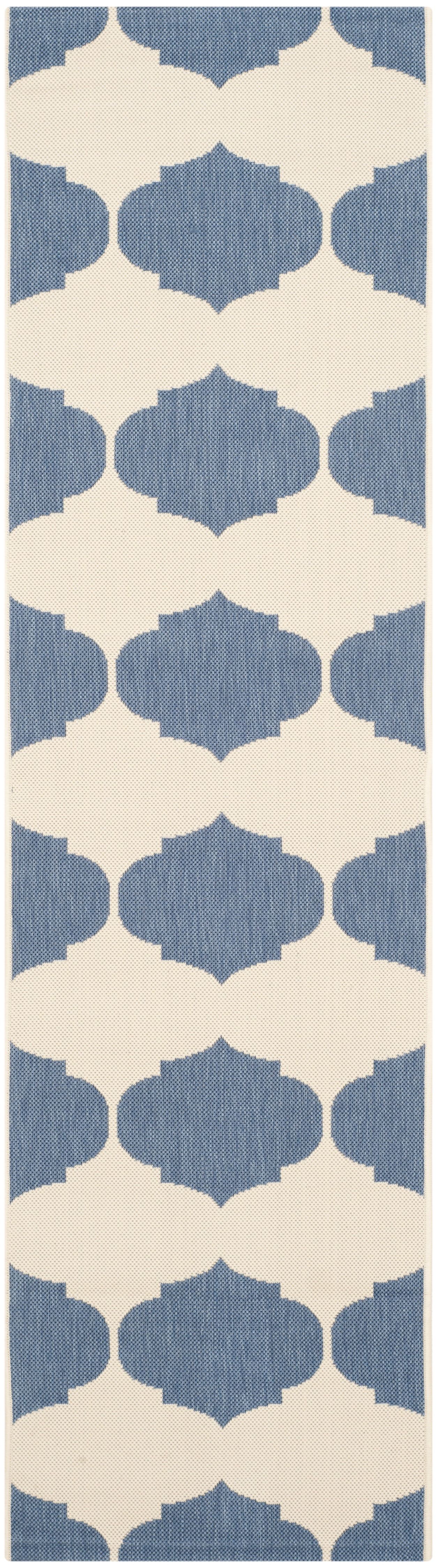 Reversible Beige & Blue Synthetic Flat Woven Indoor/Outdoor Runner Rug, 2'3" x 8'