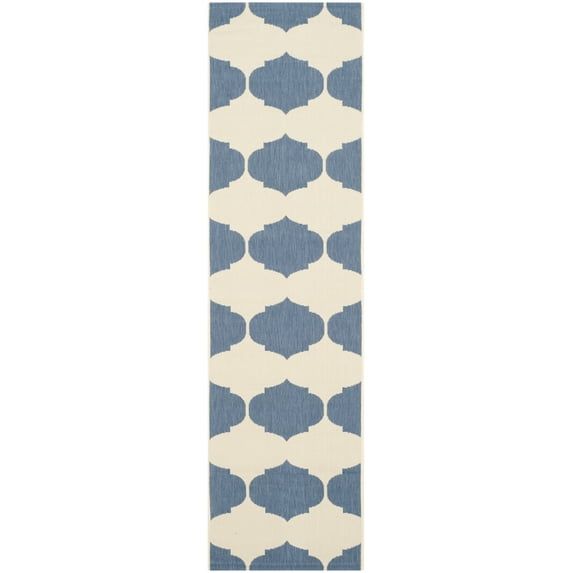 Reversible Beige & Blue Synthetic Flat Woven Indoor/Outdoor Runner Rug, 2'3" x 8'