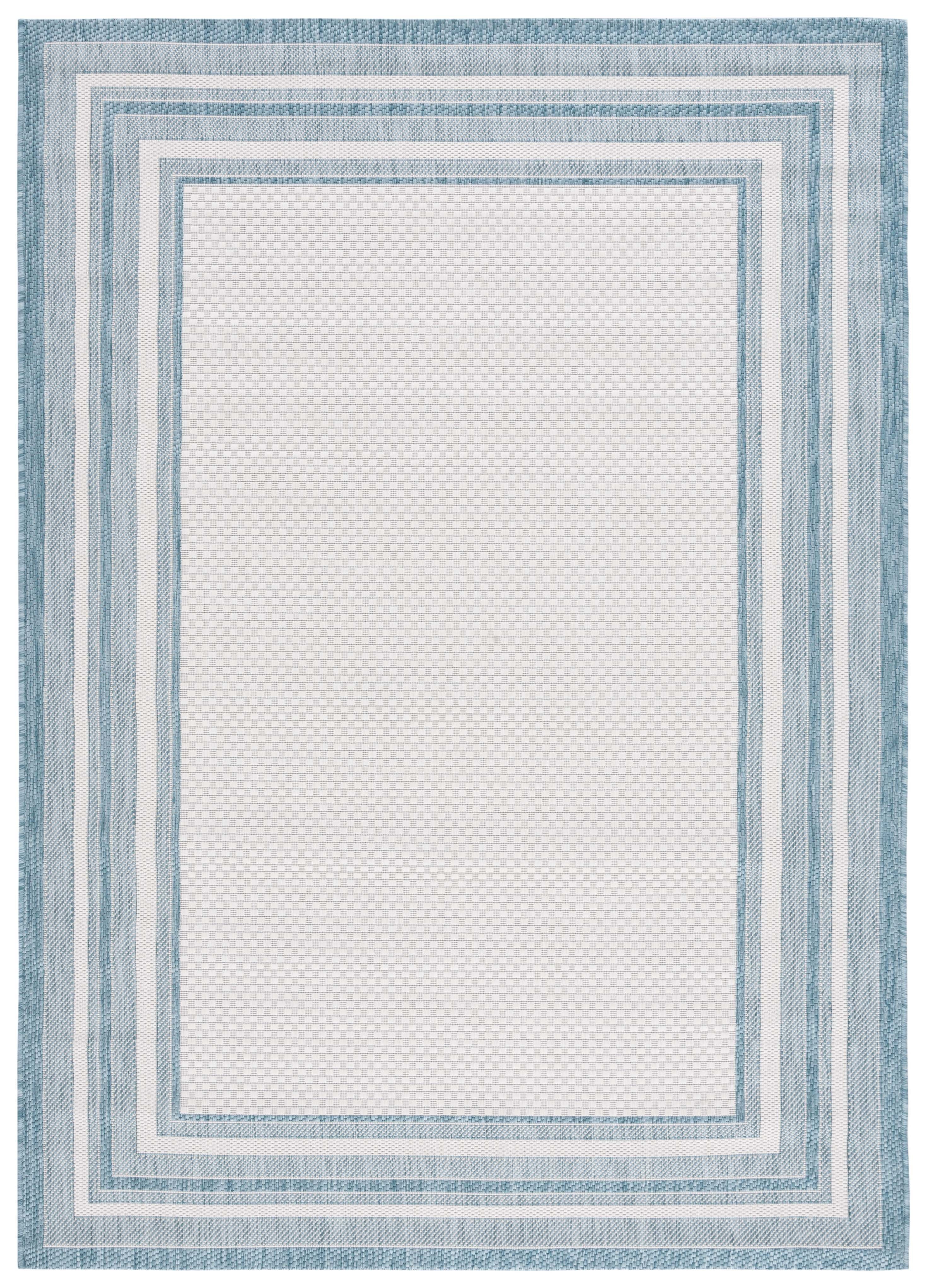 Ivory and Aqua Synthetic Rectangular Indoor/Outdoor Area Rug