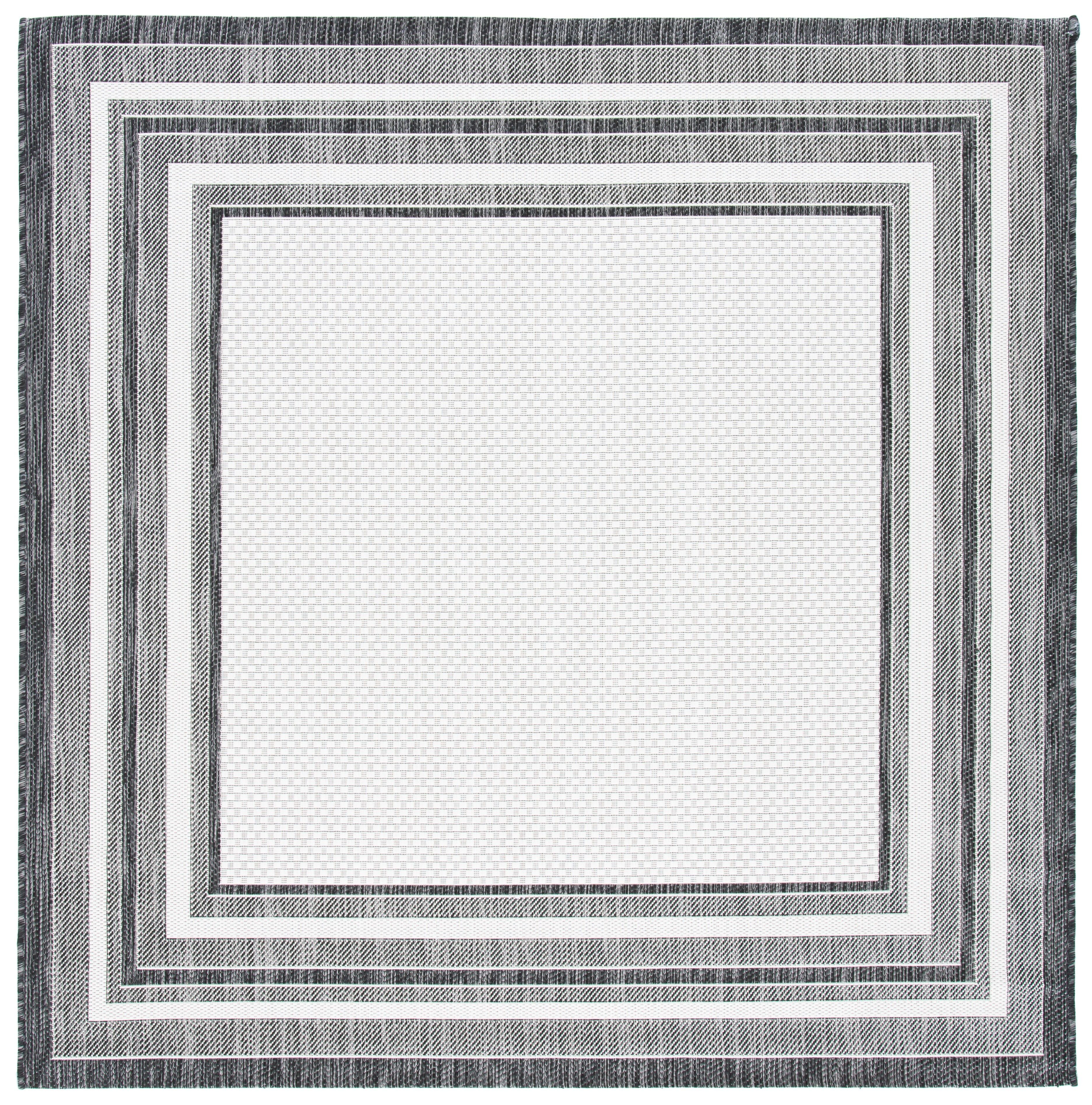 Ivory and Black Reversible Square Synthetic Indoor/Outdoor Rug