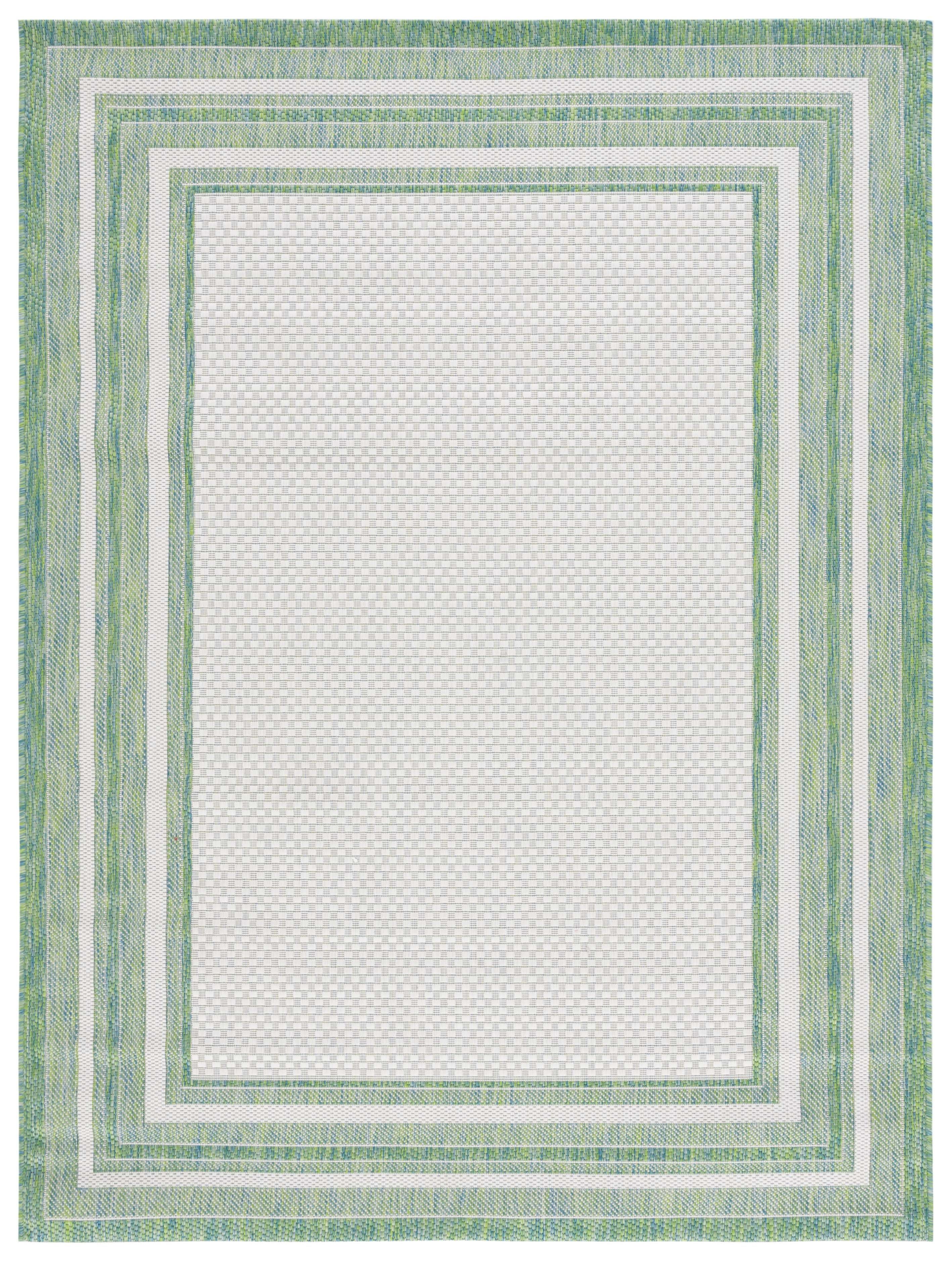 Ivory and Green Rectangular Synthetic Indoor/Outdoor Rug