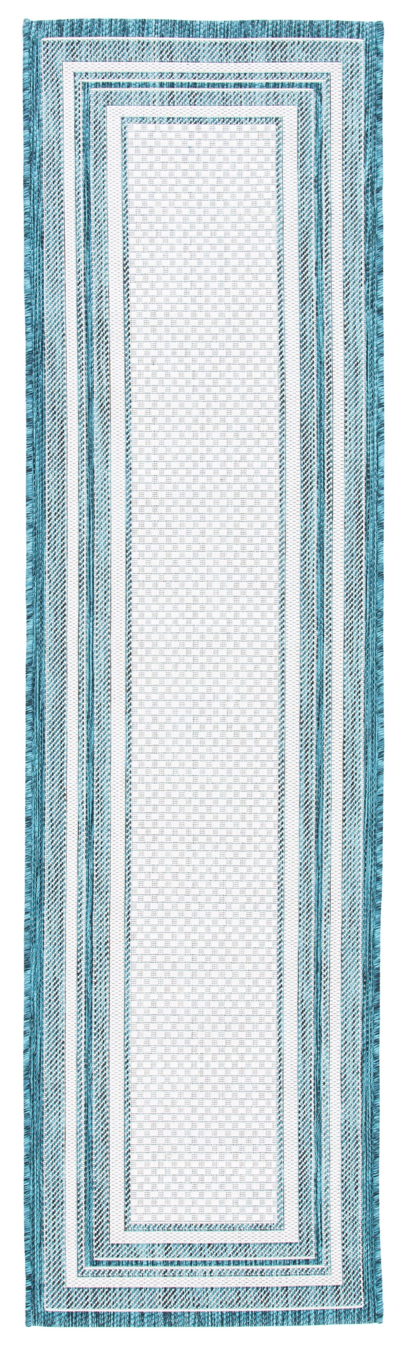 Ivory and Teal Synthetic Easy Care Runner Rug, 2'3" x 6'7"