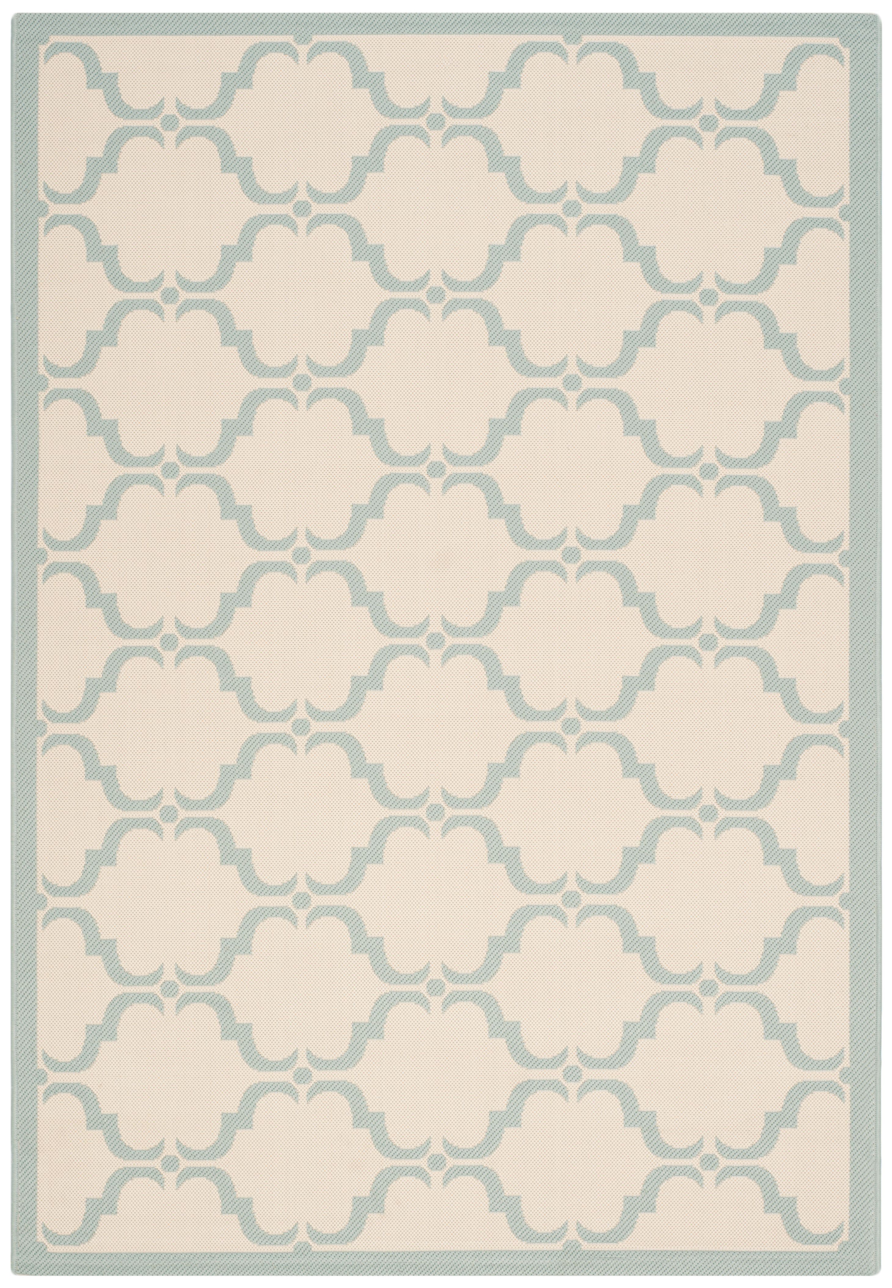 Beige and Aqua Geometric Outdoor Area Rug