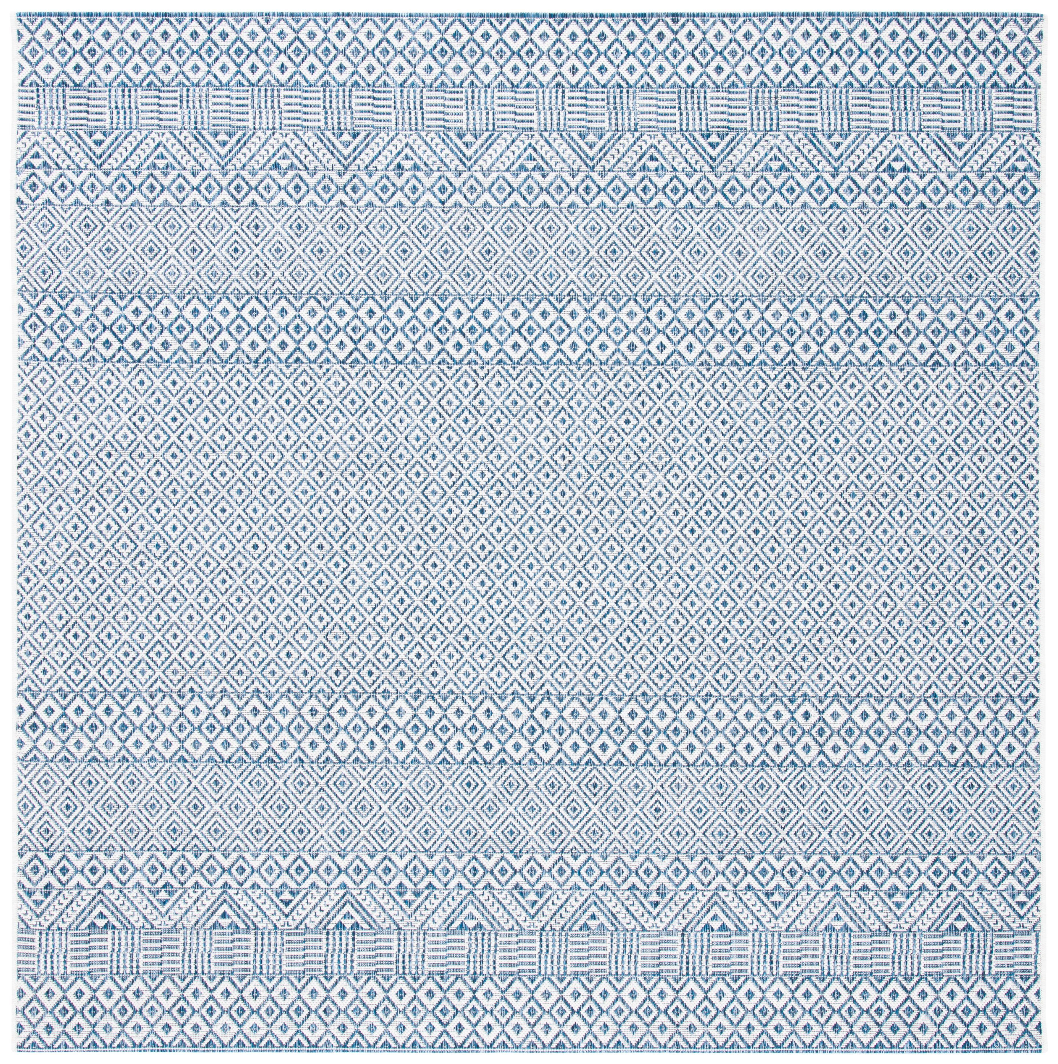 Evander Blue/Navy Geometric 4' Square Indoor/Outdoor Rug