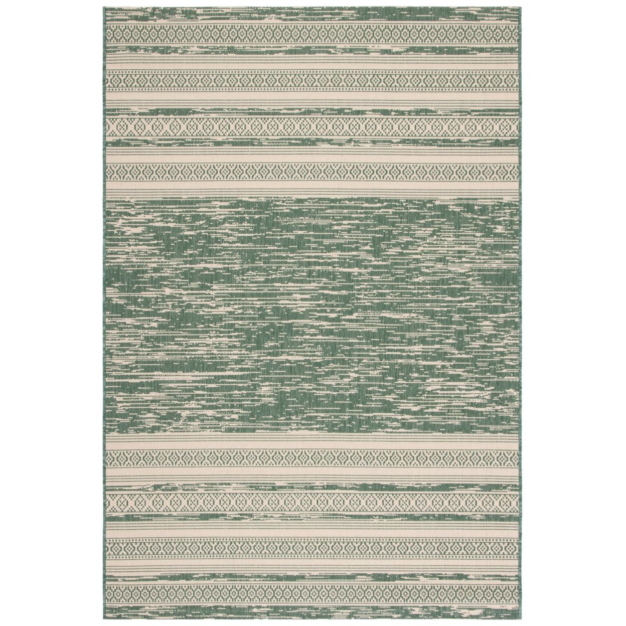 Dark Green and Beige Non-Slip Synthetic Outdoor Rug 4' x 5'7"