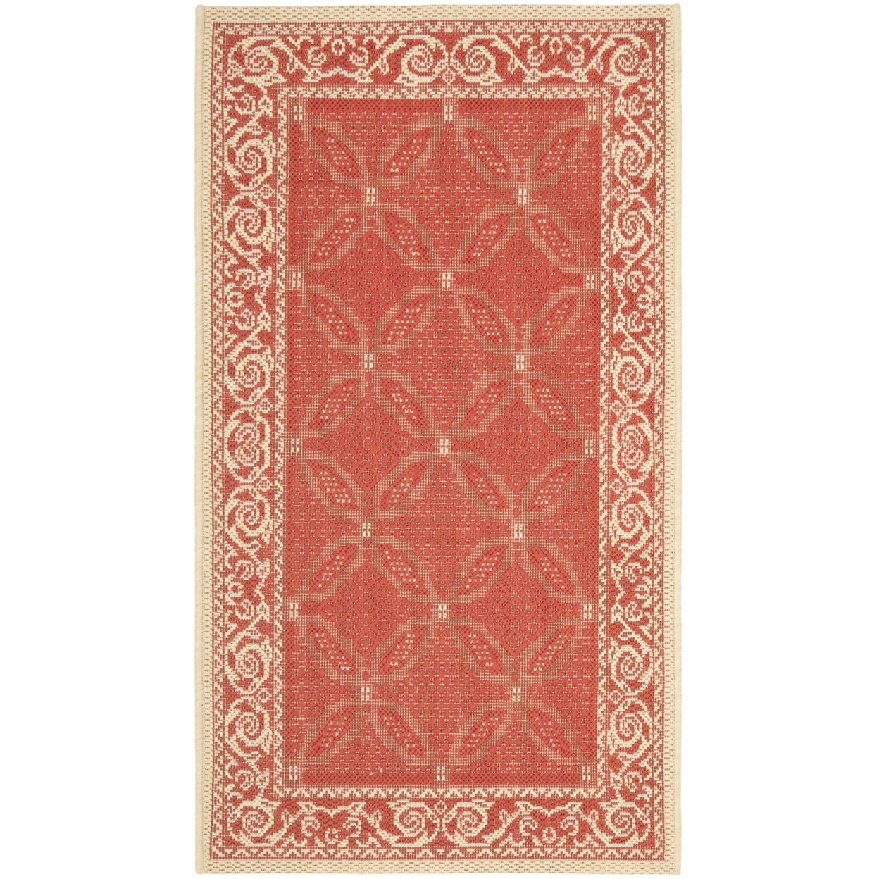 Red/Natural Rectangular Easy-Care Synthetic Area Rug, 24" x 44"