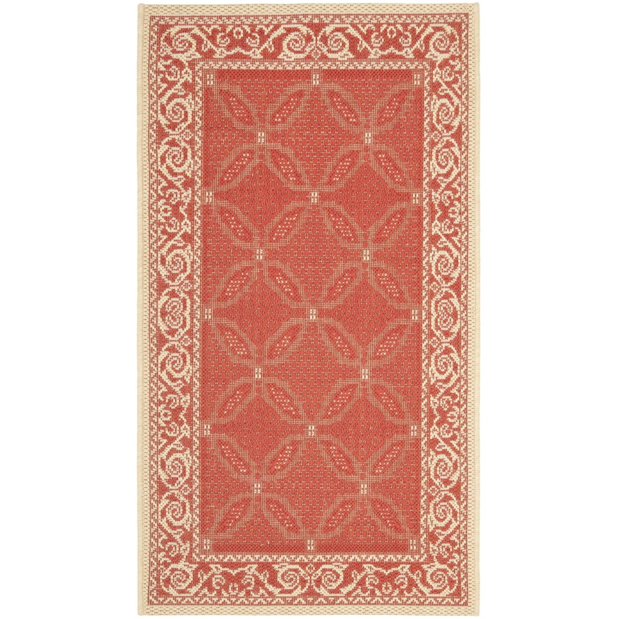 Red/Natural Rectangular Easy-Care Synthetic Area Rug, 24" x 44"