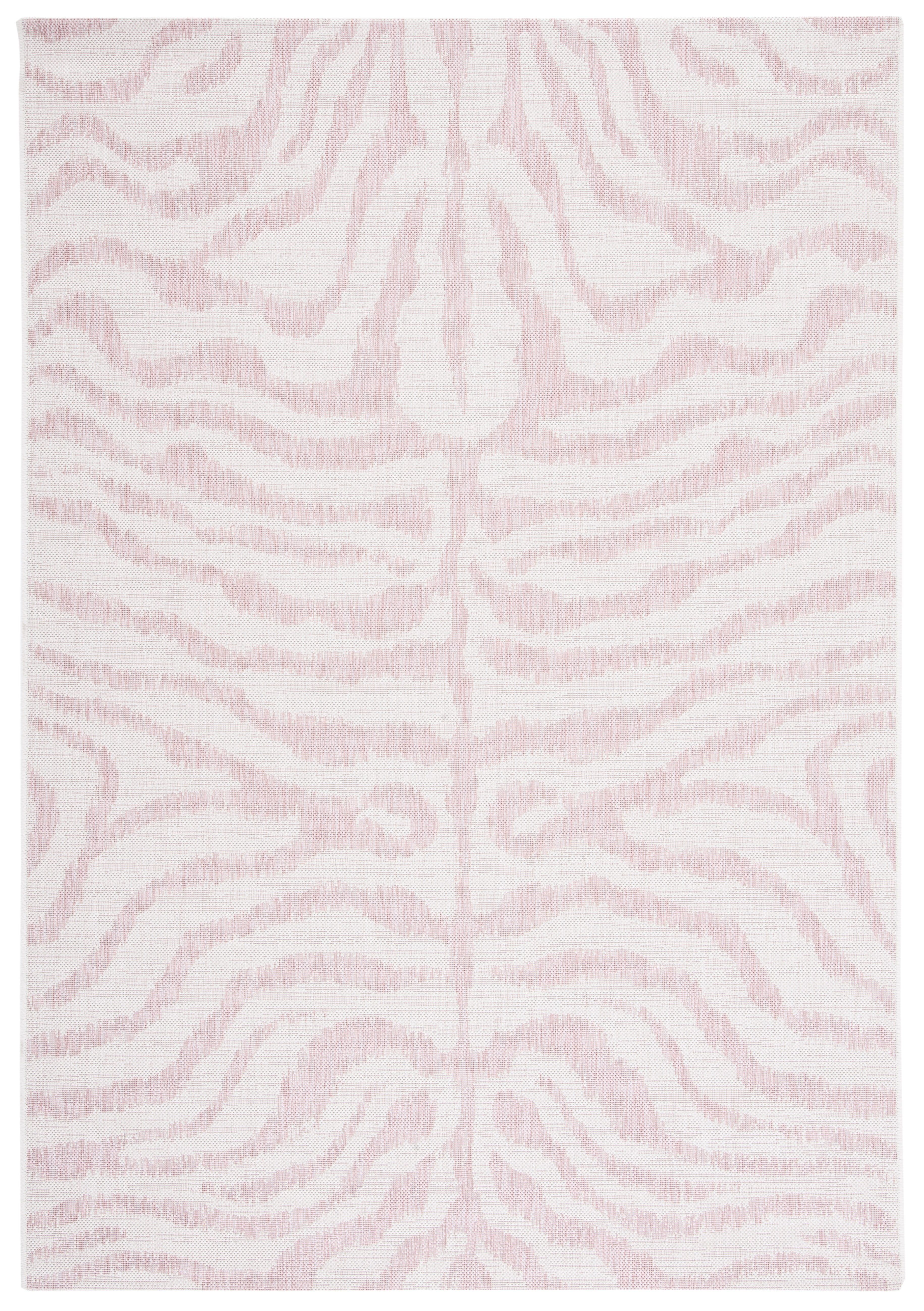 Ivory and Pink Rectangular Synthetic Indoor/Outdoor Area Rug