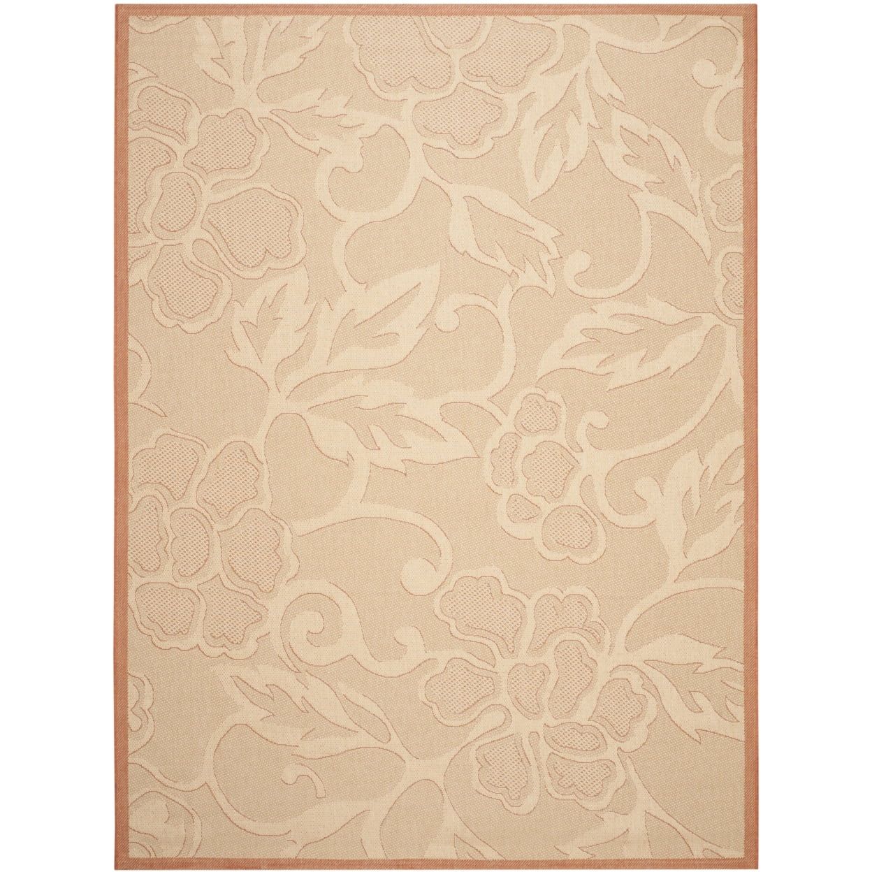 Natural Floral Motif Synthetic 9' x 12' Outdoor Rug