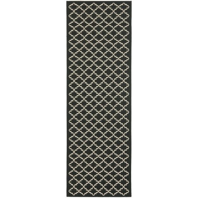 Courtyard Elegance 27"x8' Black/Beige Synthetic Indoor/Outdoor Runner Rug