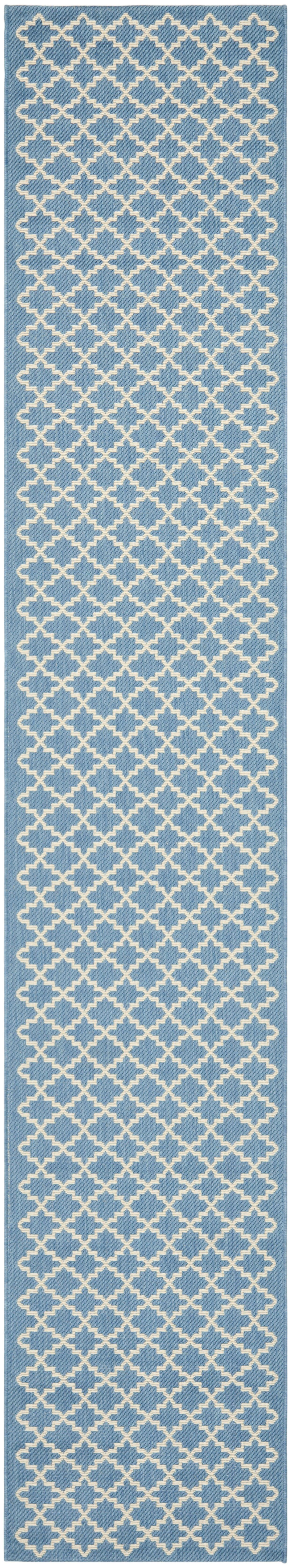 Courtyard Blue and Beige Flat Woven Reversible Rug, 2' 3" x 14'