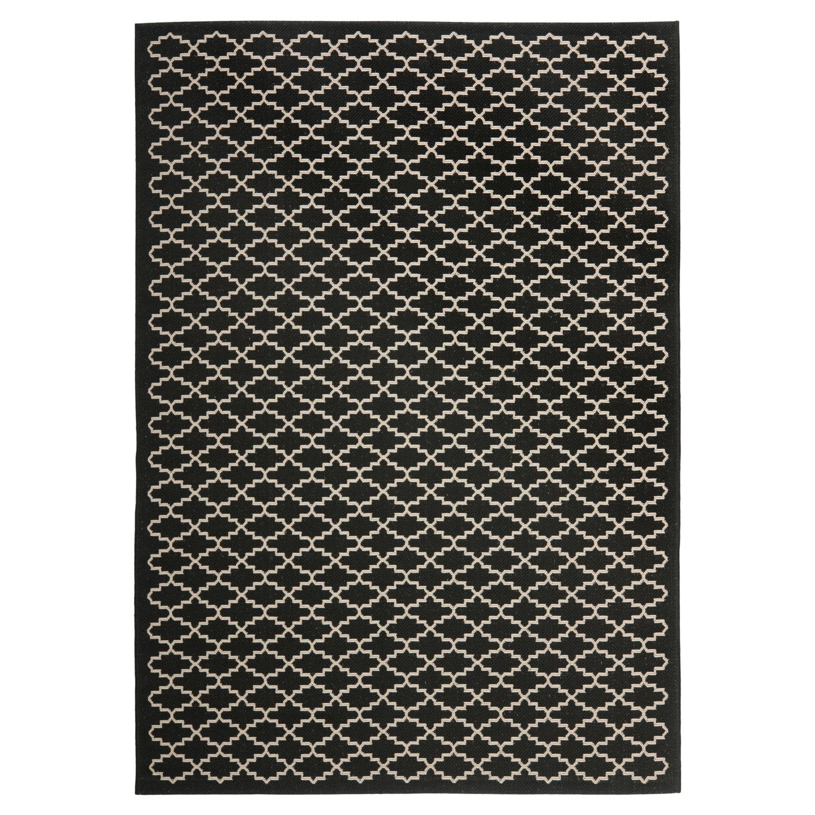 Black and Beige Synthetic Outdoor Area Rug