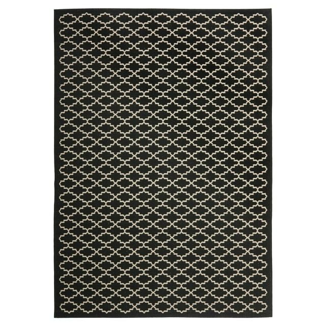 Black and Beige Synthetic Outdoor Area Rug