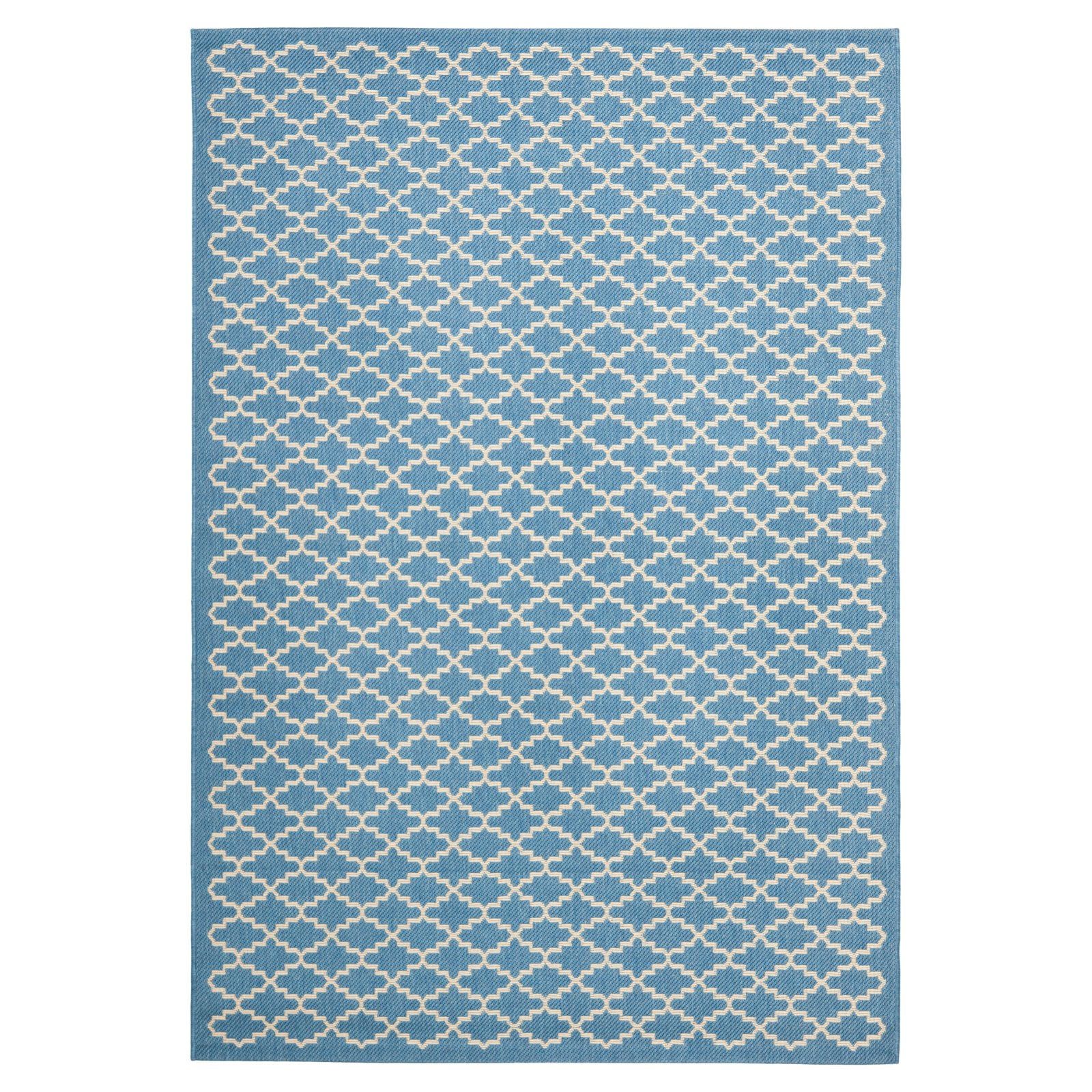 Blue and Beige Square Synthetic Indoor/Outdoor Rug