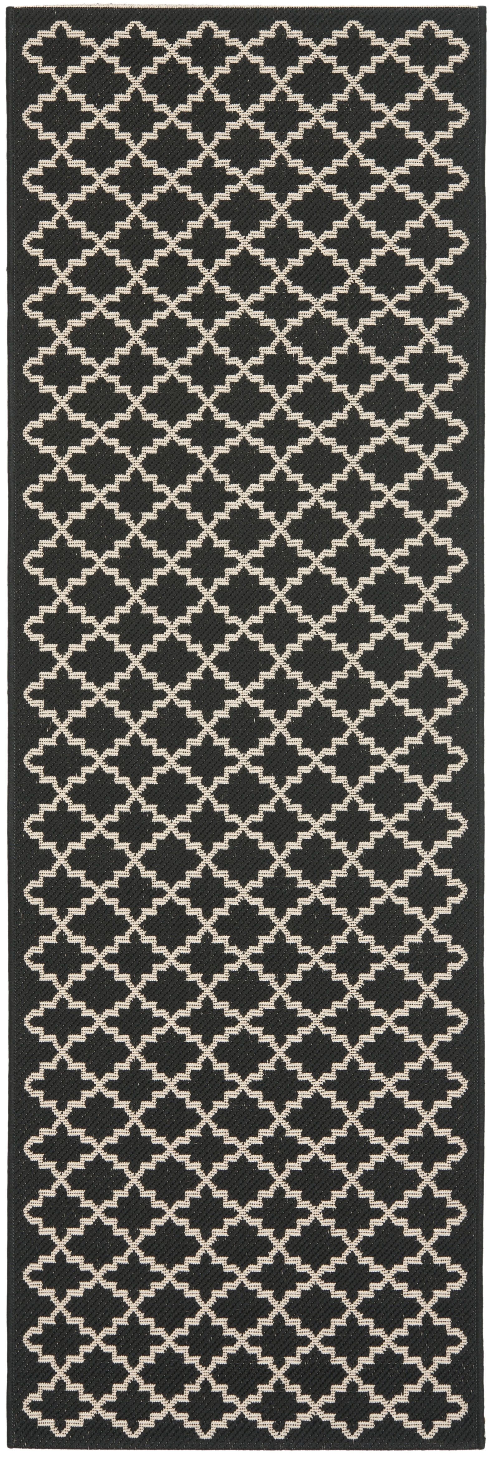 Black and Beige Trellis Synthetic Indoor/Outdoor Runner Rug 2'3" x 20'