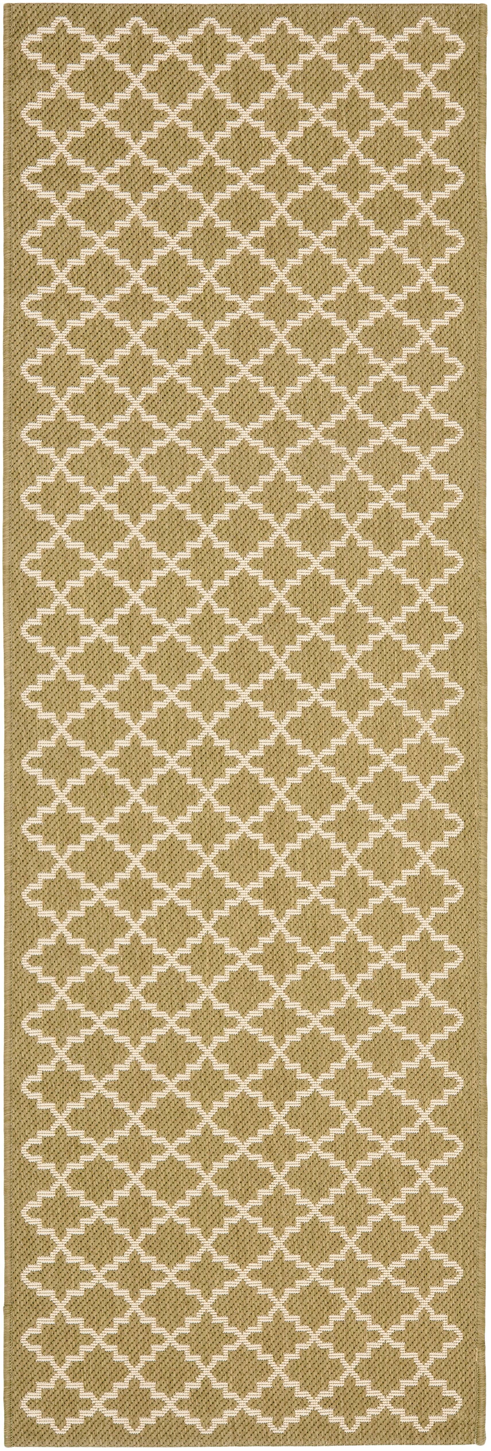 Courtyard Elegance Green & Beige Synthetic 2'3" x 8' Indoor/Outdoor Runner Rug