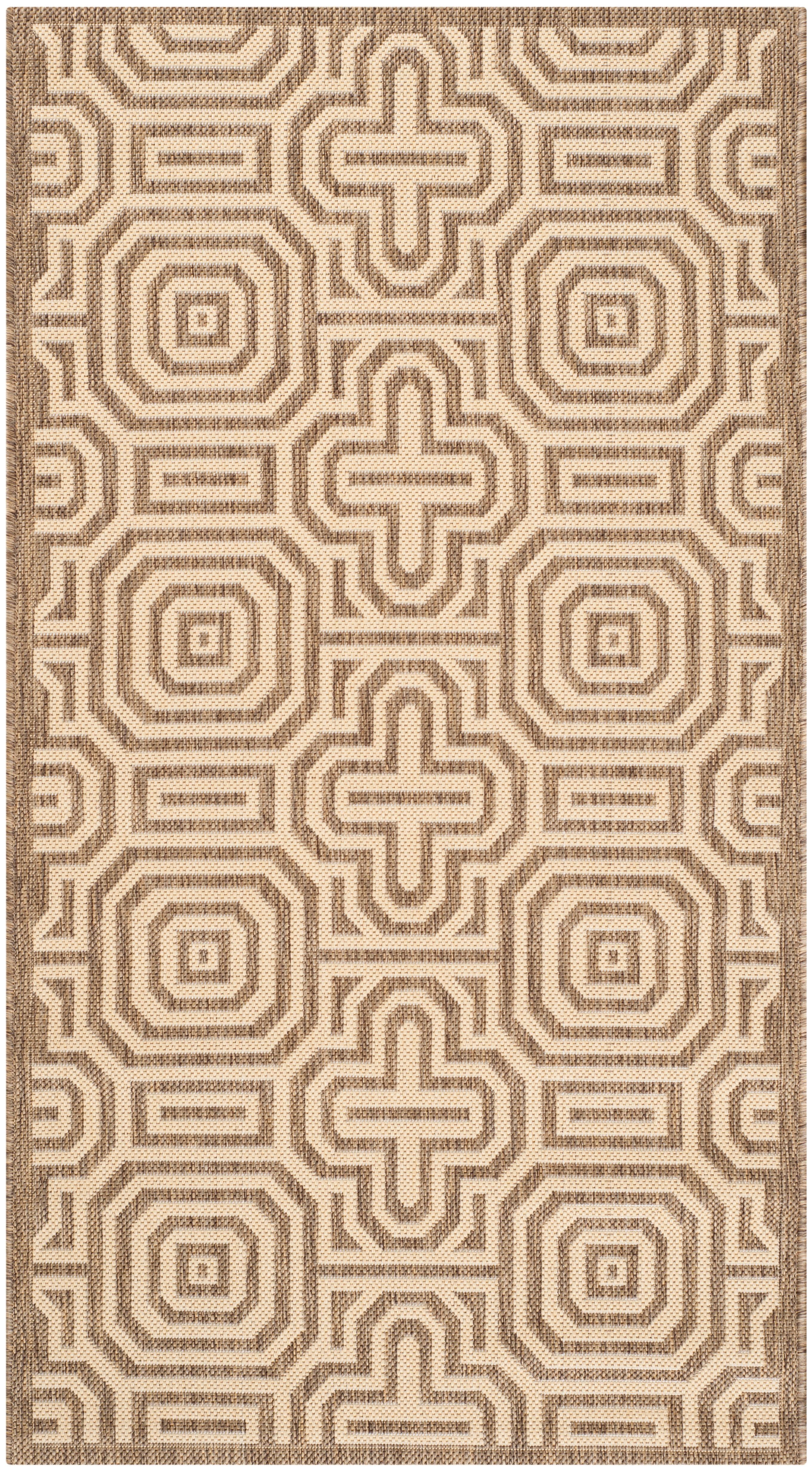 Brown and Natural Geometric Synthetic Outdoor Area Rug, 4' x 5'-7"