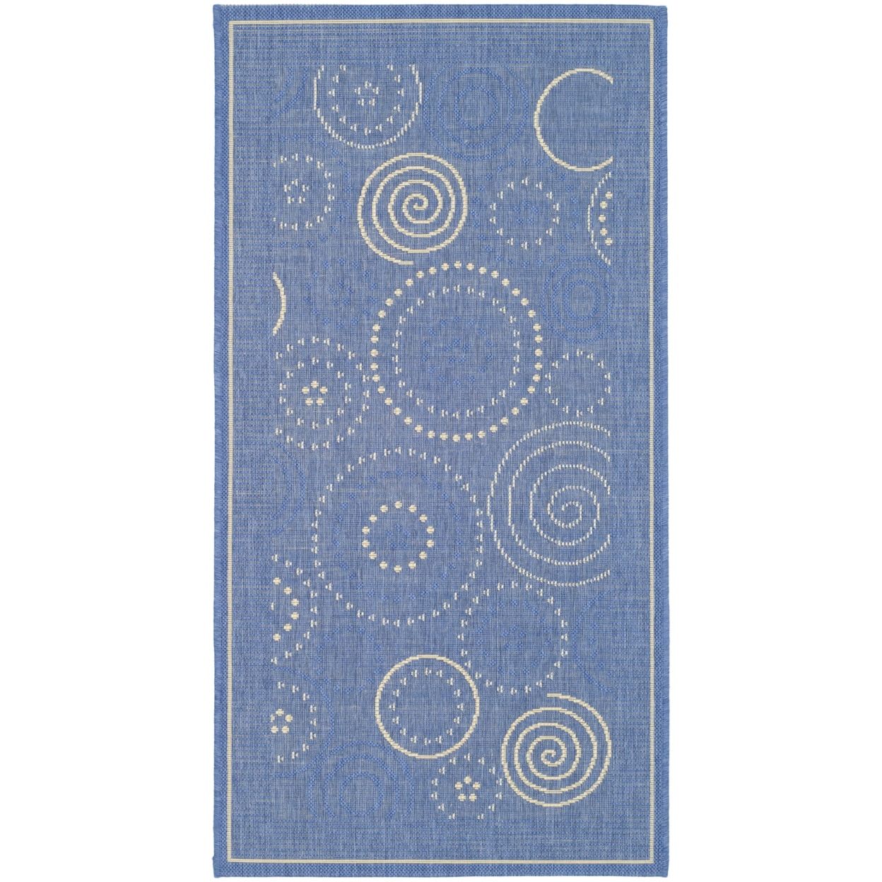 SAFAVIEH Courtyard Hugo Geometric Indoor/Outdoor Area Rug, 9' x 12', Blue/Natural