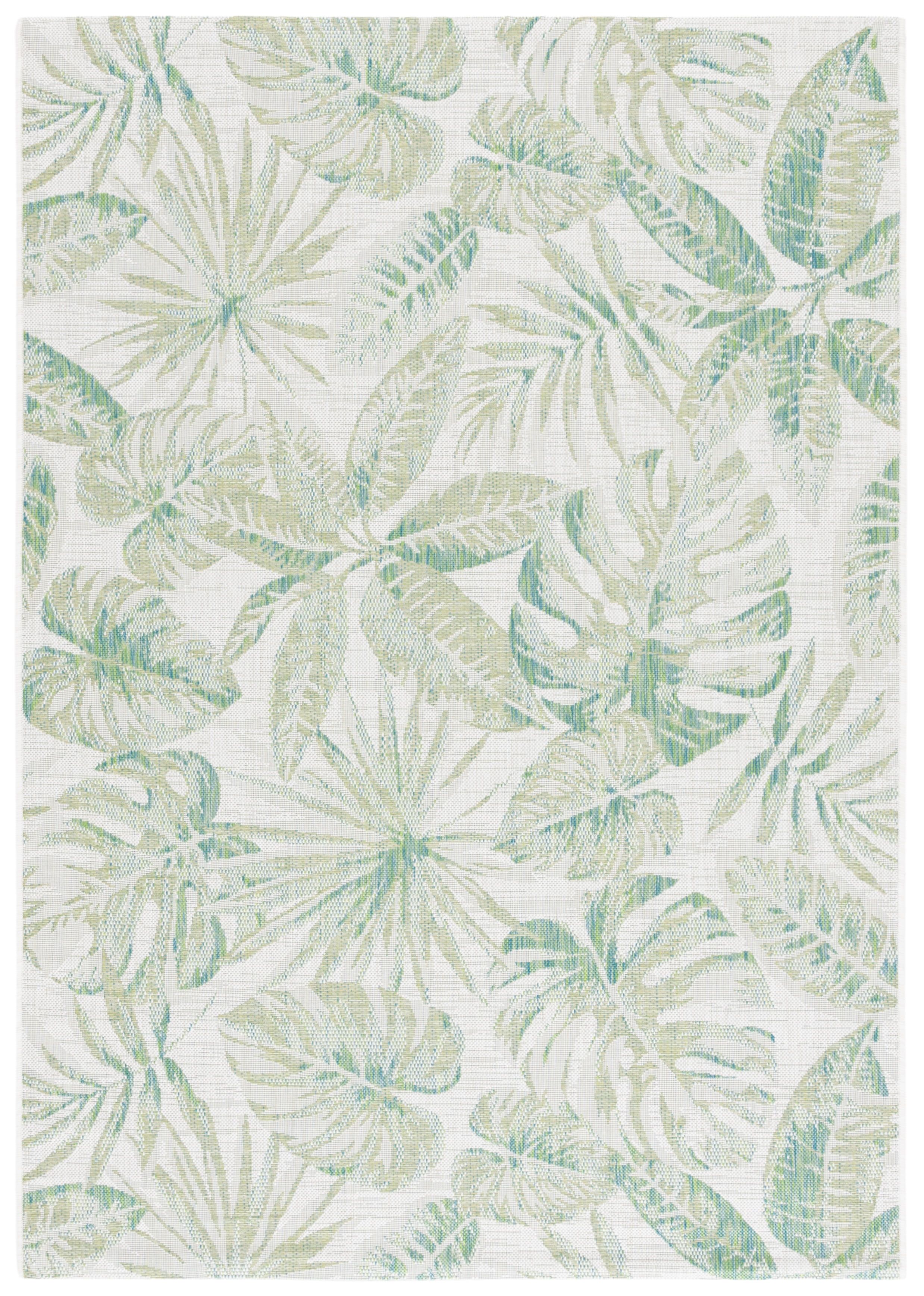 Ivory and Green Floral Indoor/Outdoor Area Rug 9' x 12'