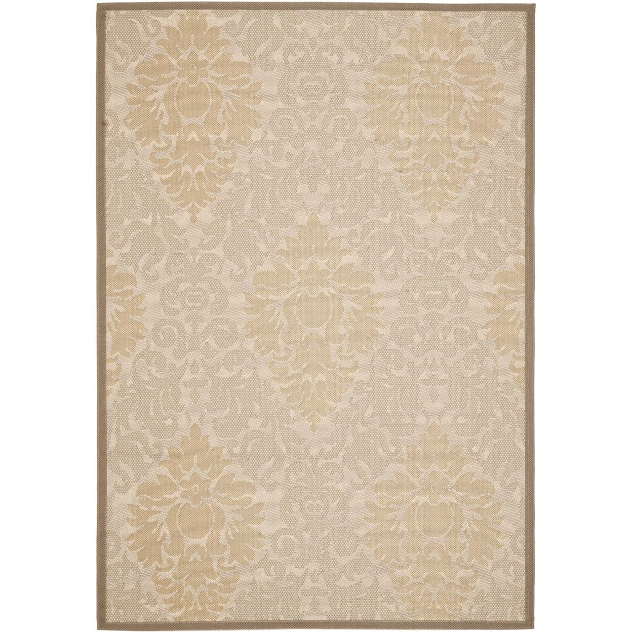 Beige Damask Synthetic Indoor/Outdoor Area Rug, 5'3" x 7'7"