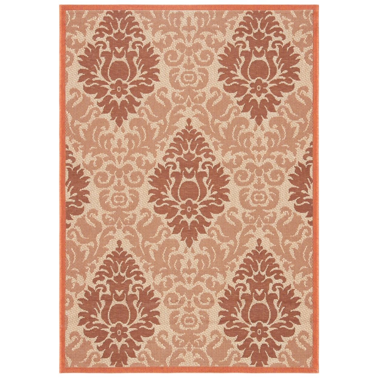 Off-White and Terracotta Rectangular Easy-Care Outdoor Rug, 4' x 5'7"