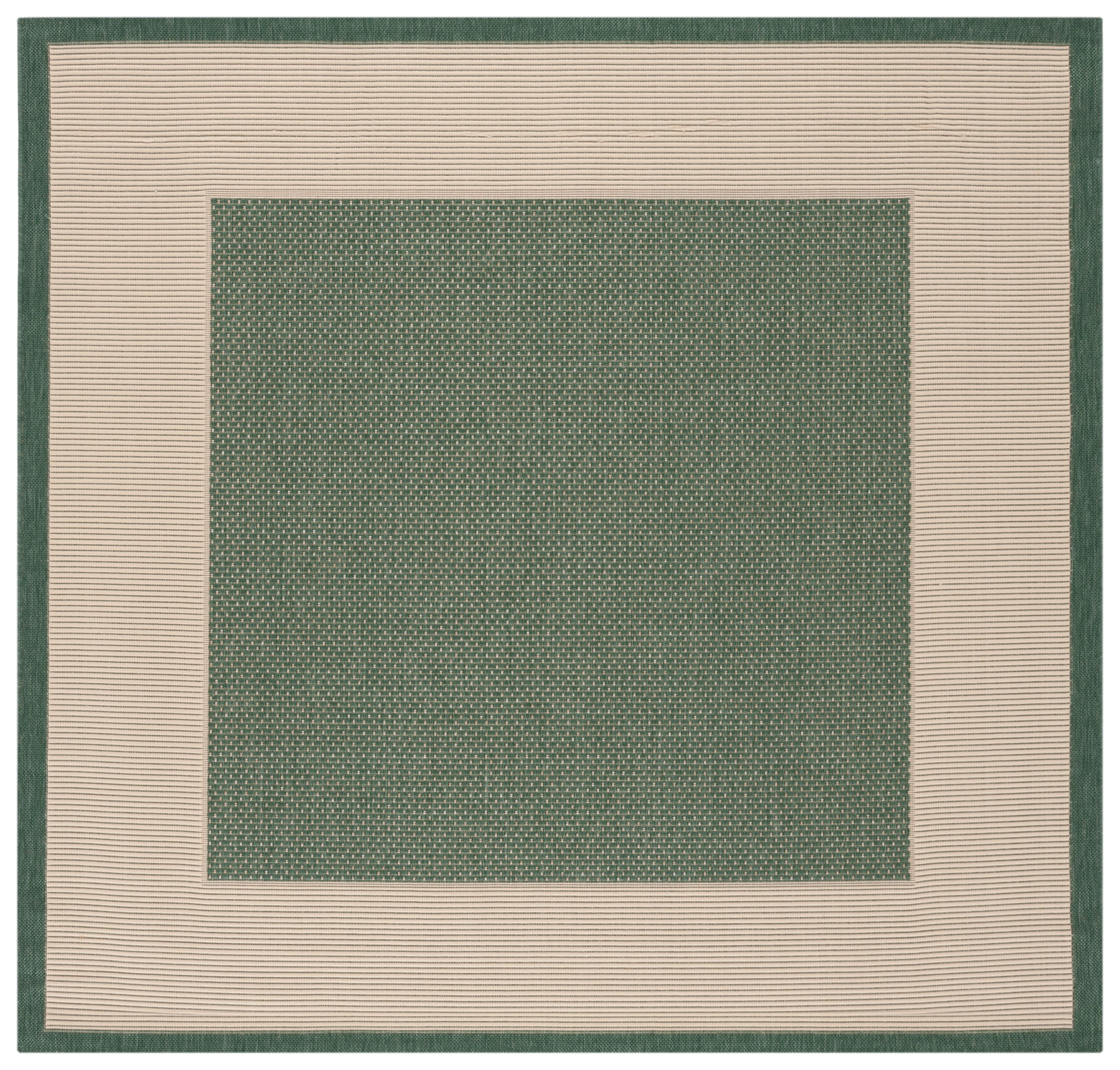 Dark Green and Beige Square Reversible Outdoor Rug