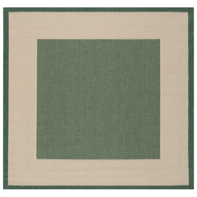 Dark Green and Beige Square Reversible Outdoor Rug