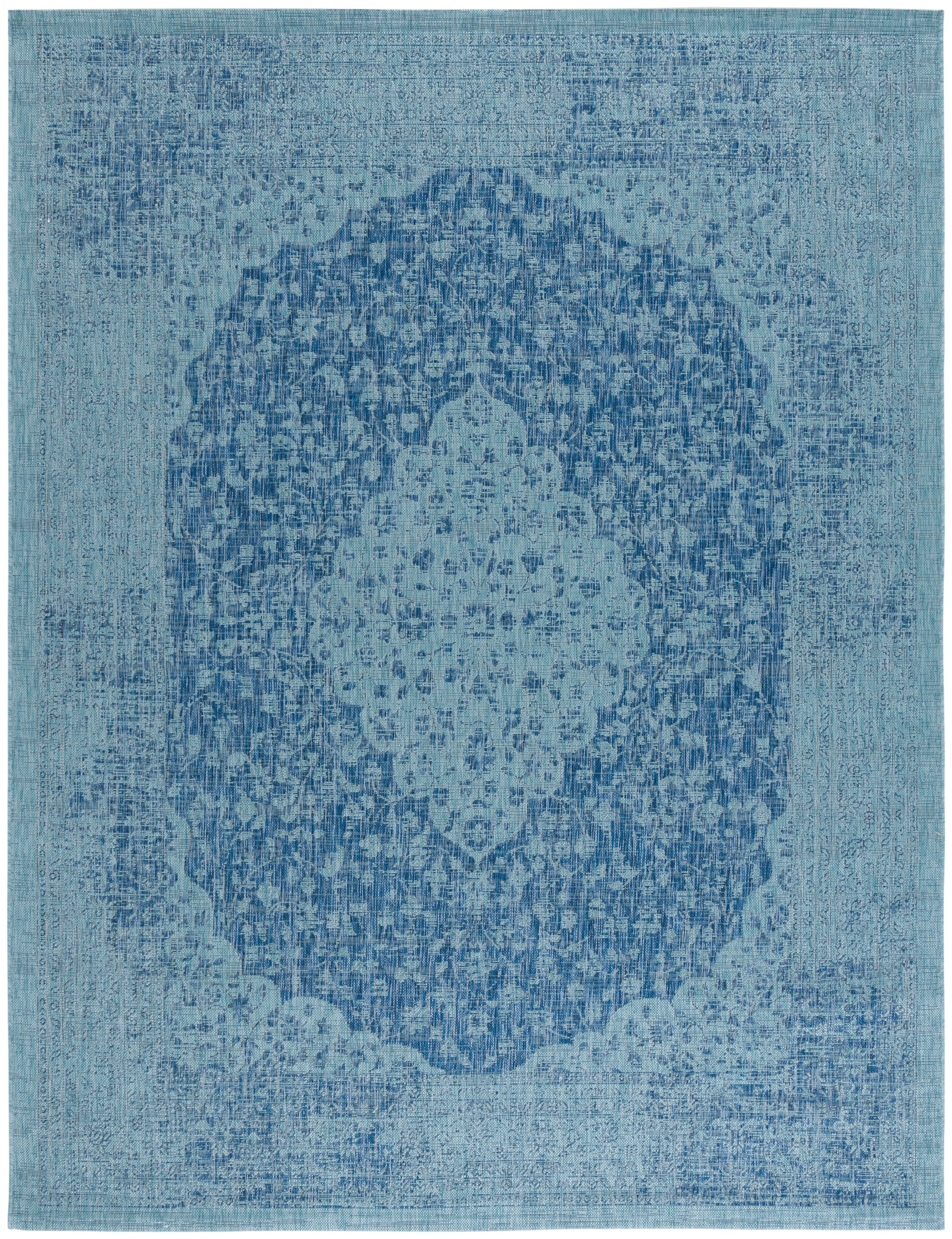 Navy & Aqua Synthetic 9' x 12' Easy-Care Outdoor Rug