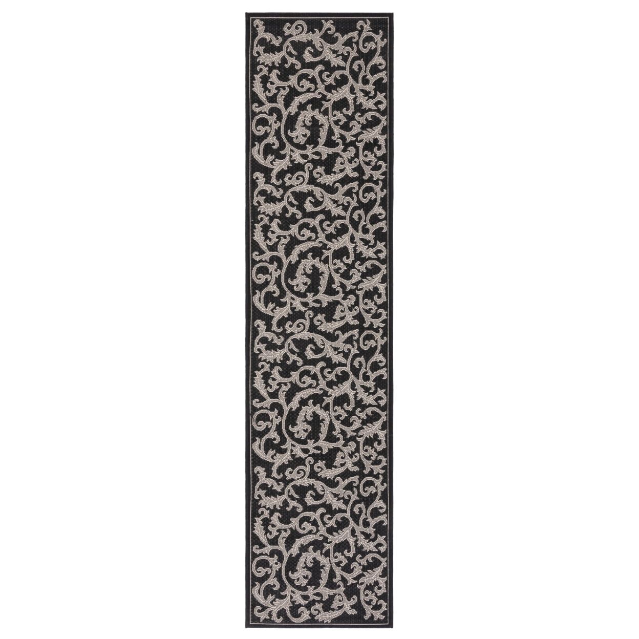 Black and Sand Flat Woven Reversible Synthetic Rug, 2' 3" x 10'