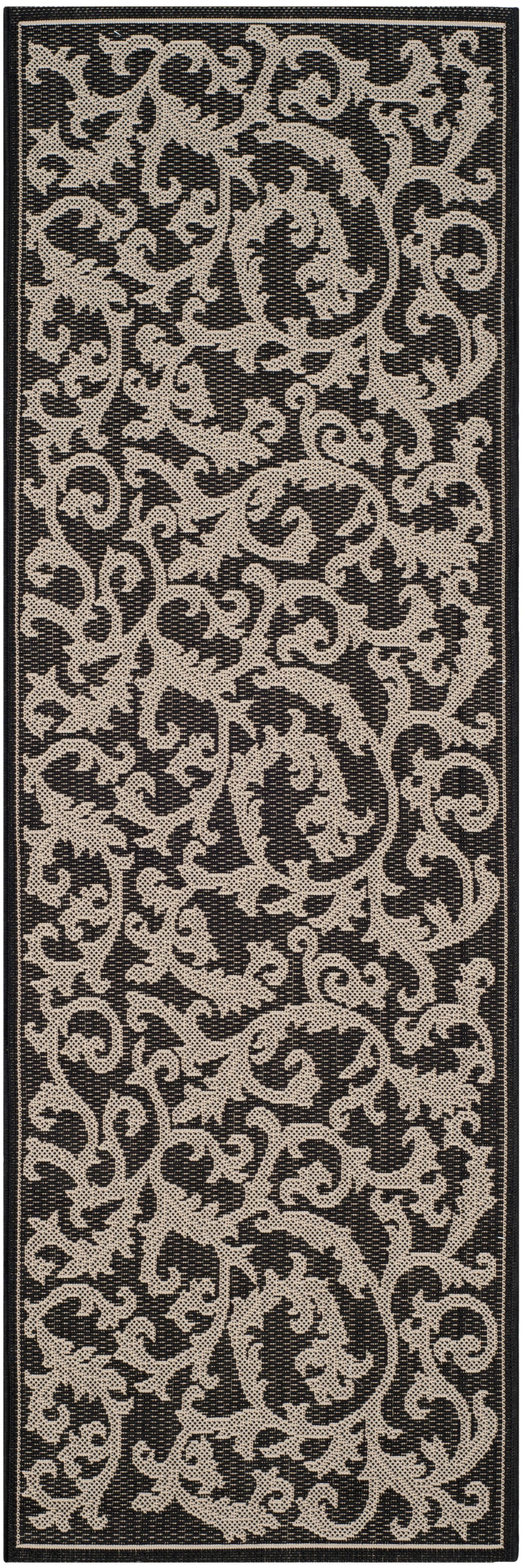 Black and Sand Flat Woven Reversible Runner Rug, 2'3" x 14'