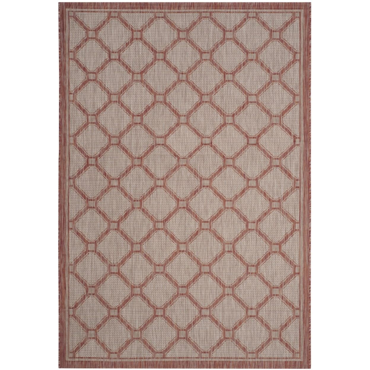 Elegant Red & Beige Rectangular Easy-Care Outdoor Rug