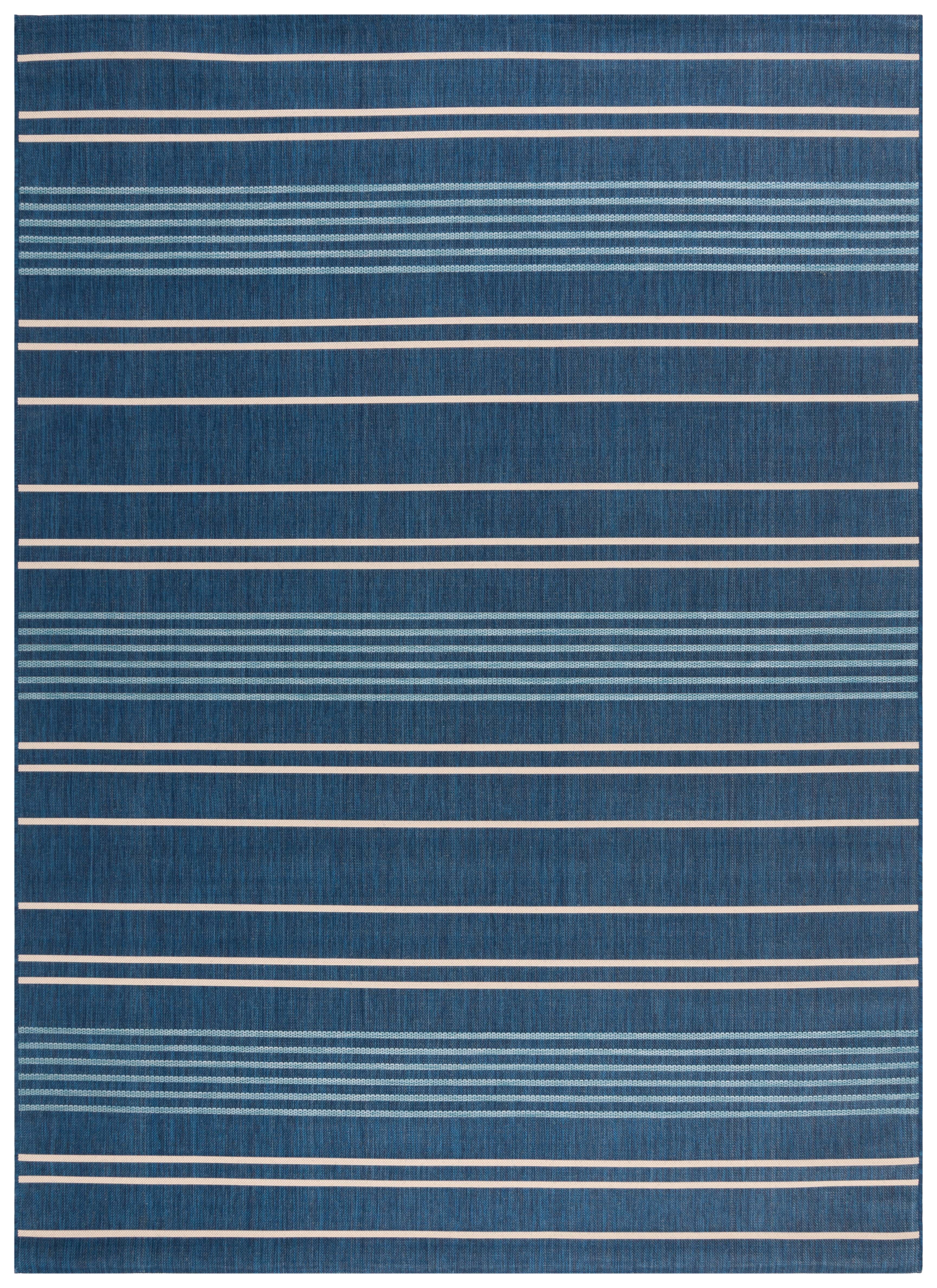 Navy and Blue Striped Rectangular Synthetic Indoor/Outdoor Rug, 8' x 11'