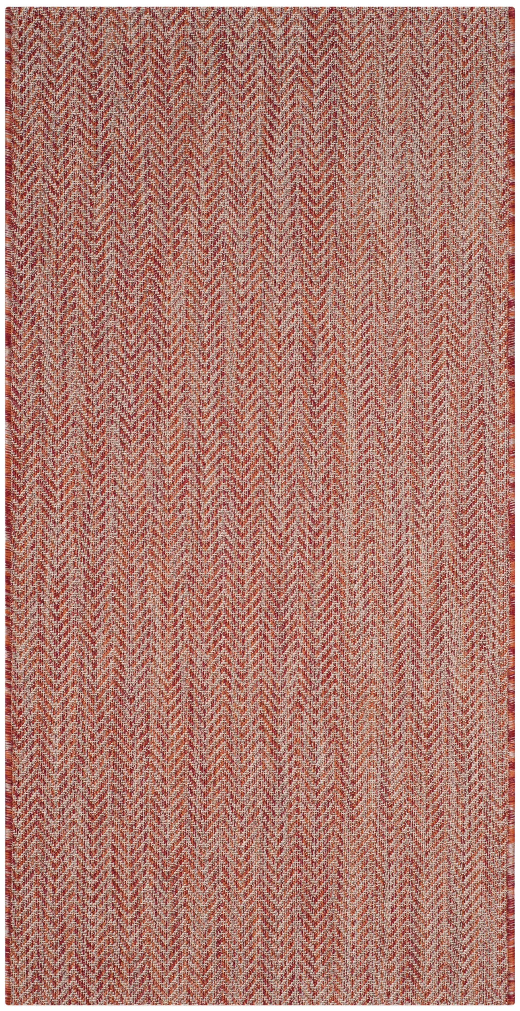 Modern Indoor/Outdoor Chevron Striped Rug, 2'7" x 5', Red/Beige