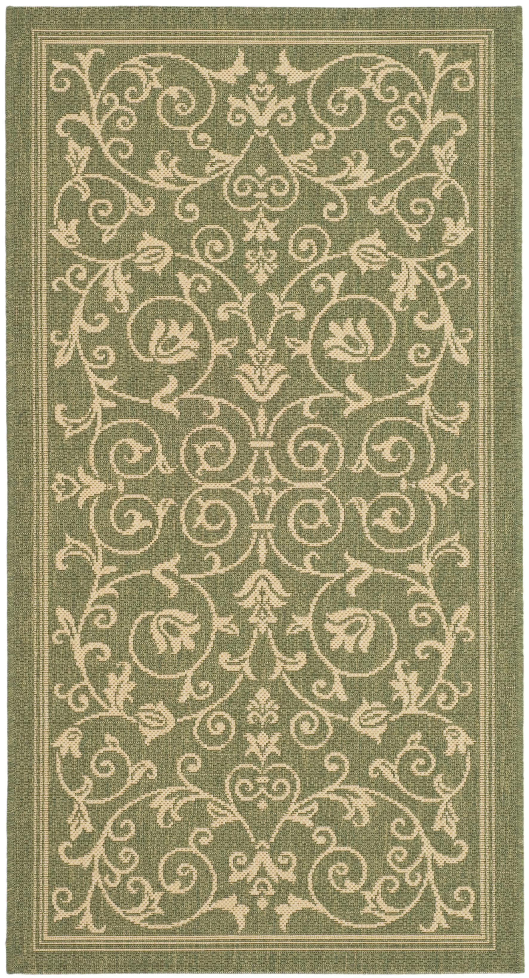 Olive and Natural Synthetic Floral Indoor/Outdoor Area Rug
