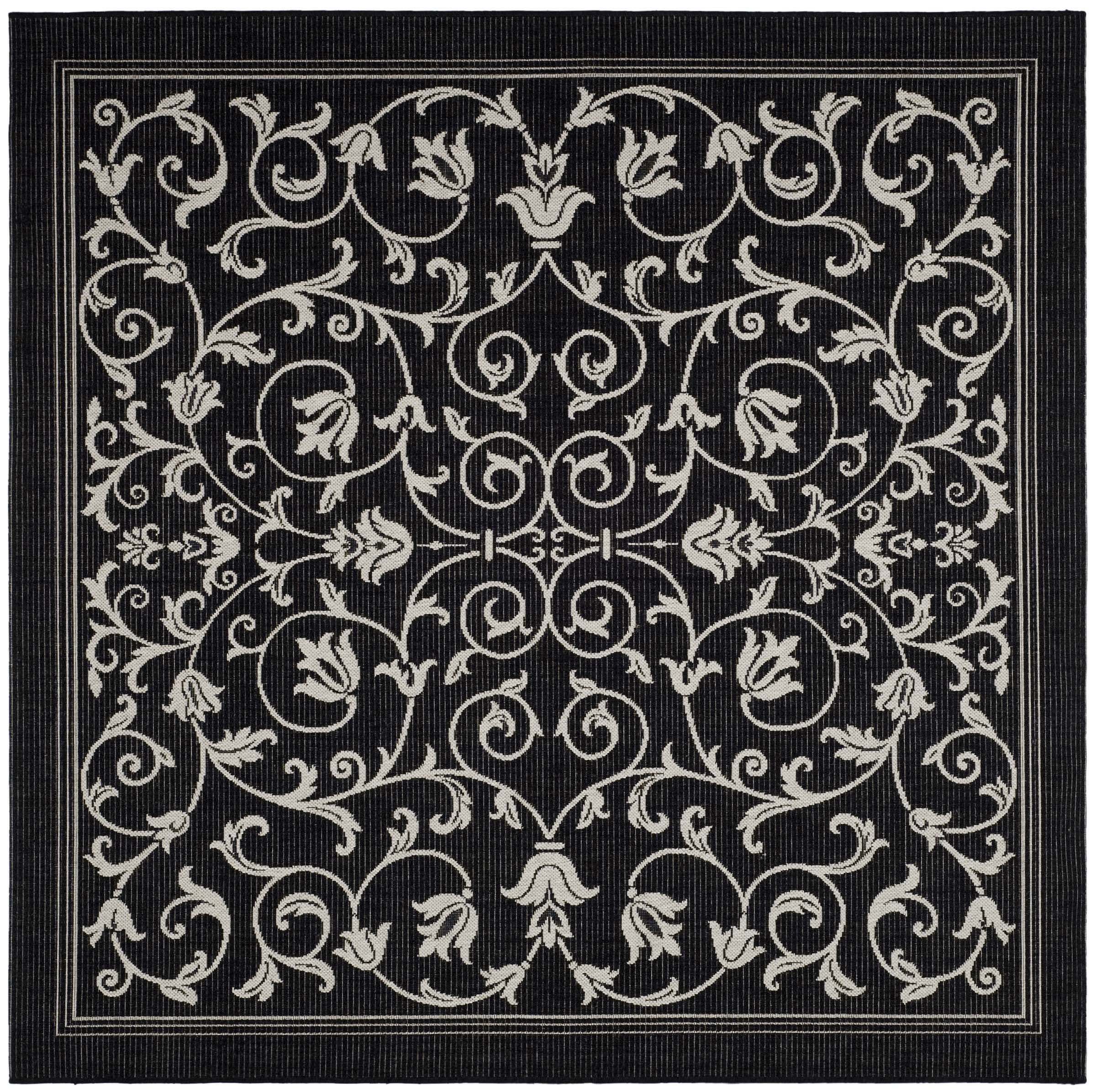 Safavieh Courtyard Collection 6'7" Square Black & Sand Indoor/Outdoor Rug