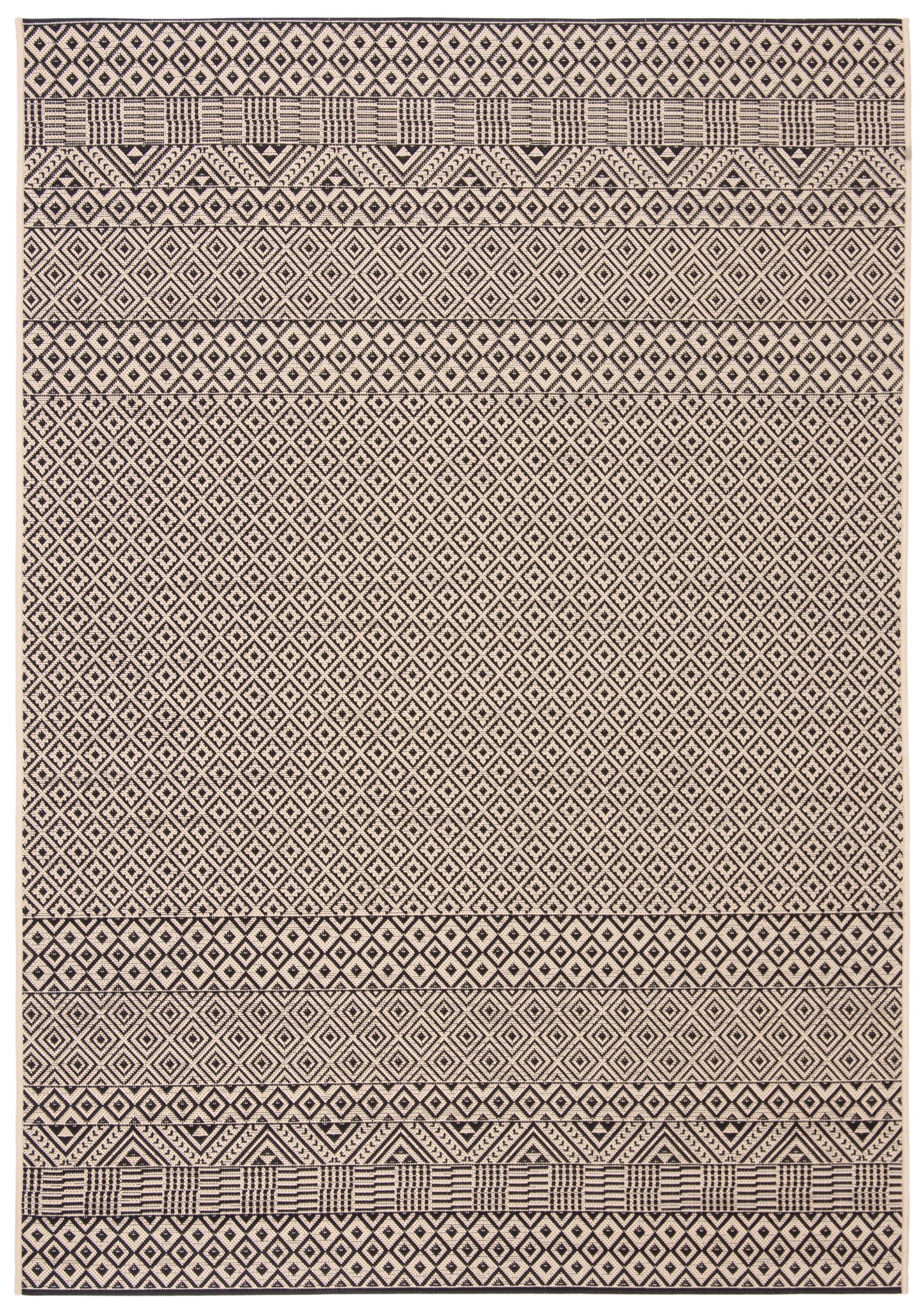 Beige and Black Moroccan Synthetic Indoor/Outdoor Rug